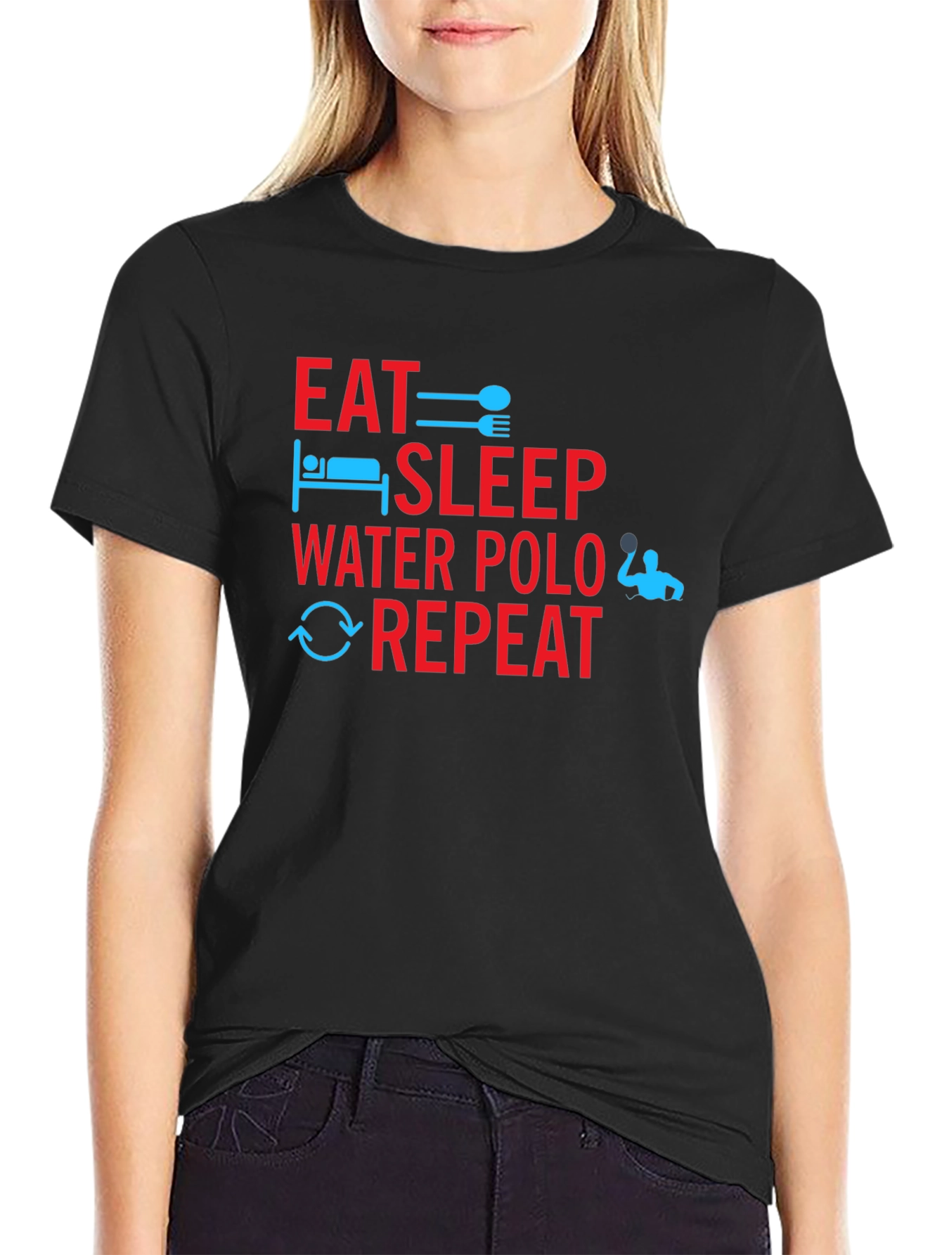 Black Eat Sleep Water Polo Repeat T-Shirt view 2