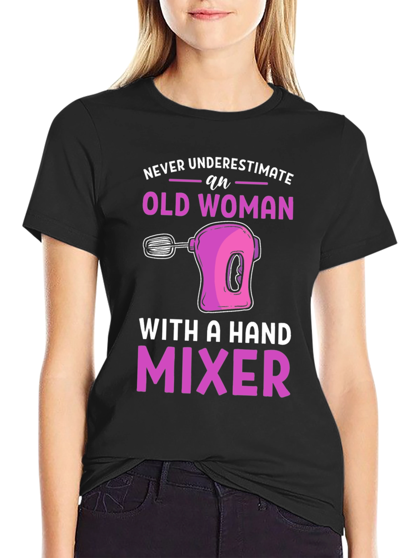 Black Old Woman Hand Mixer Graphic Tee view 2