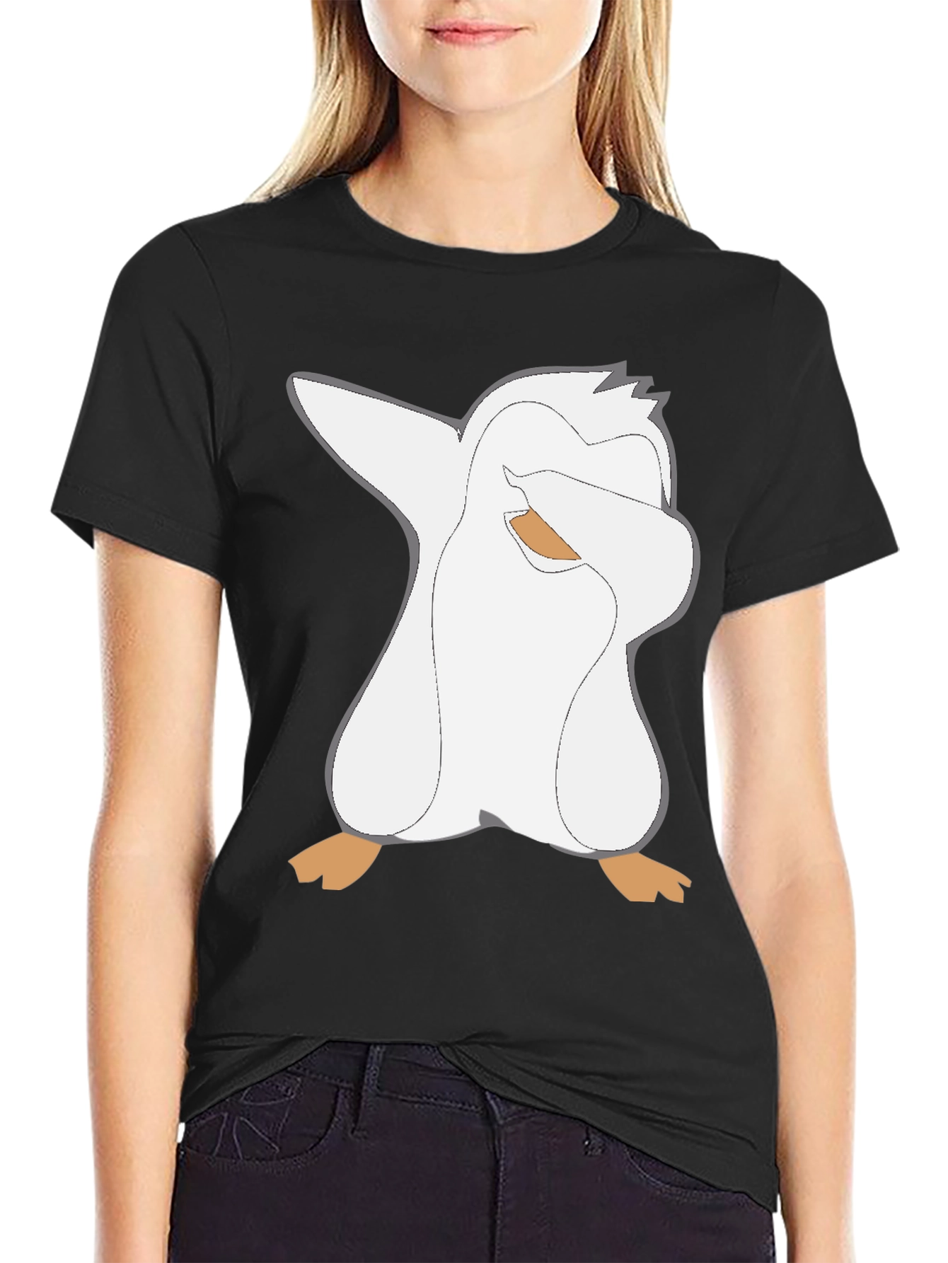 Black Dabbing Penguin Graphic T-Shirt - Black Cotton Tee view 2