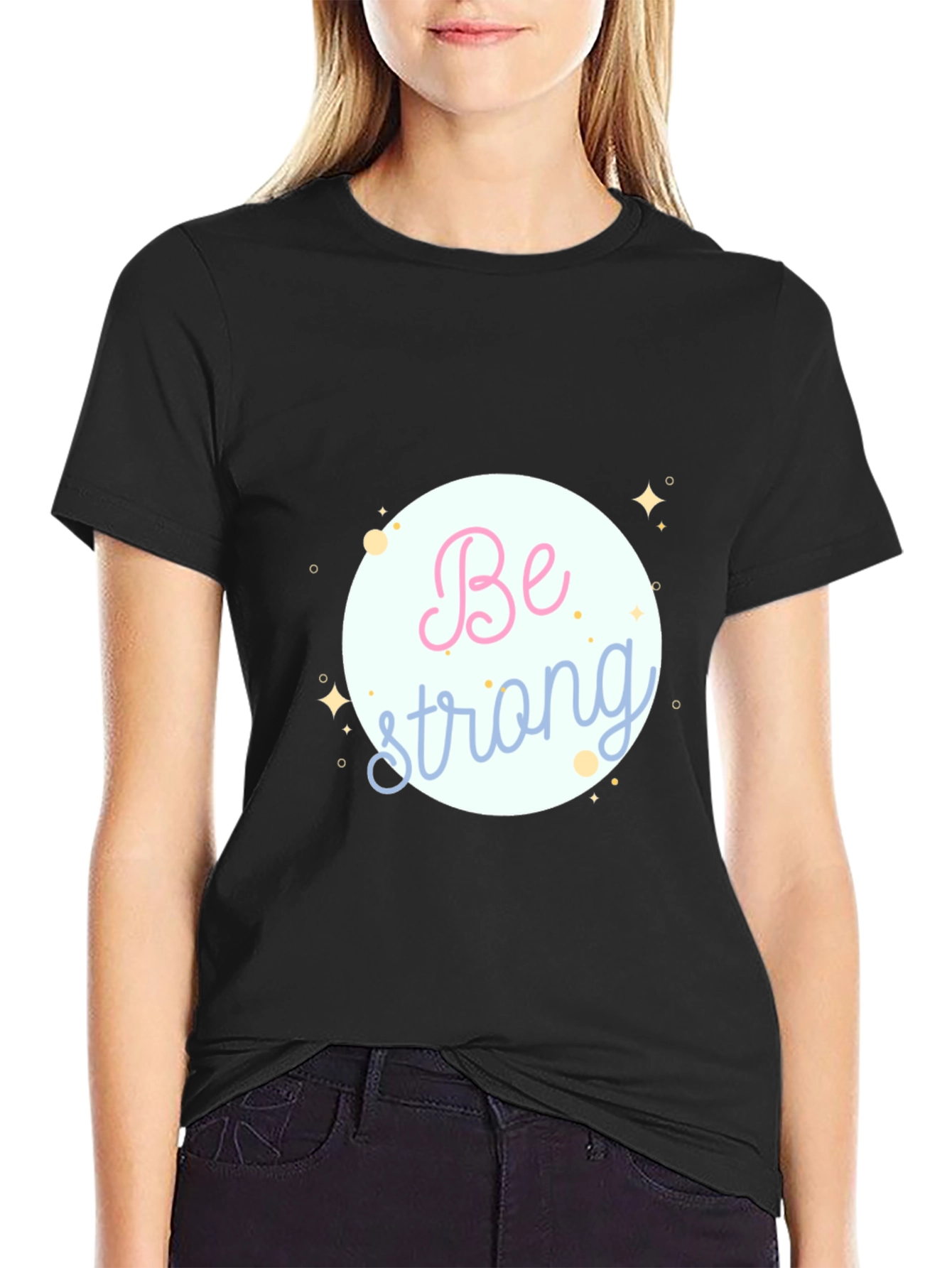 Black Be Strong T-Shirt - Inspirational Graphic Tee view 2