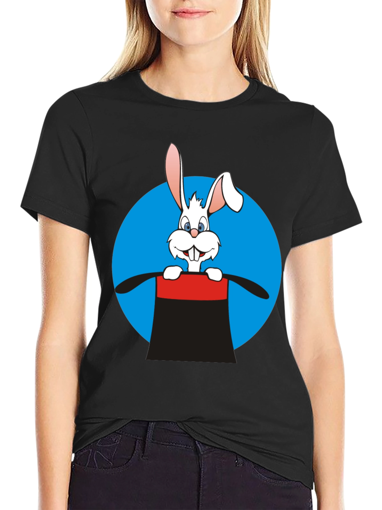 Black Rabbit in a Hat Graphic Tee - Black Cotton Blend view 2