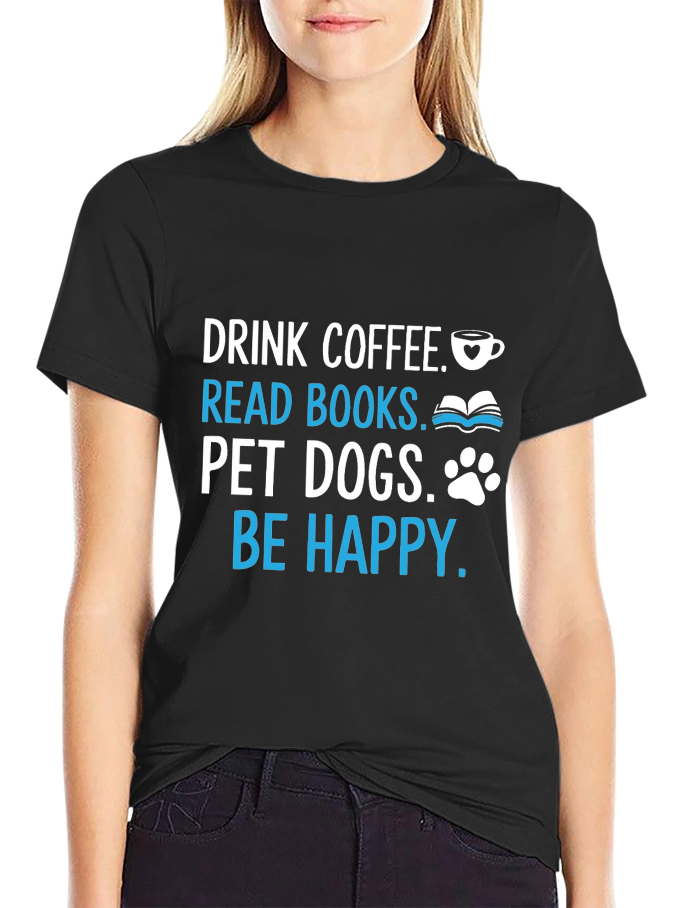 Black Drink Coffee Read Books Pet Dogs T-Shirt view 2