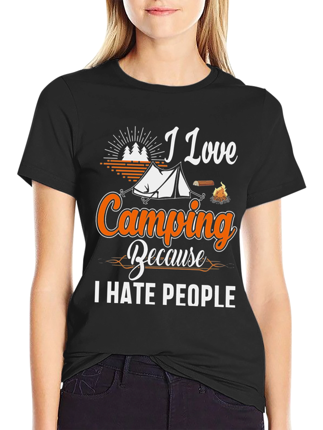 Black I Love Camping T-Shirt - I Hate People Graphic Tee view 2