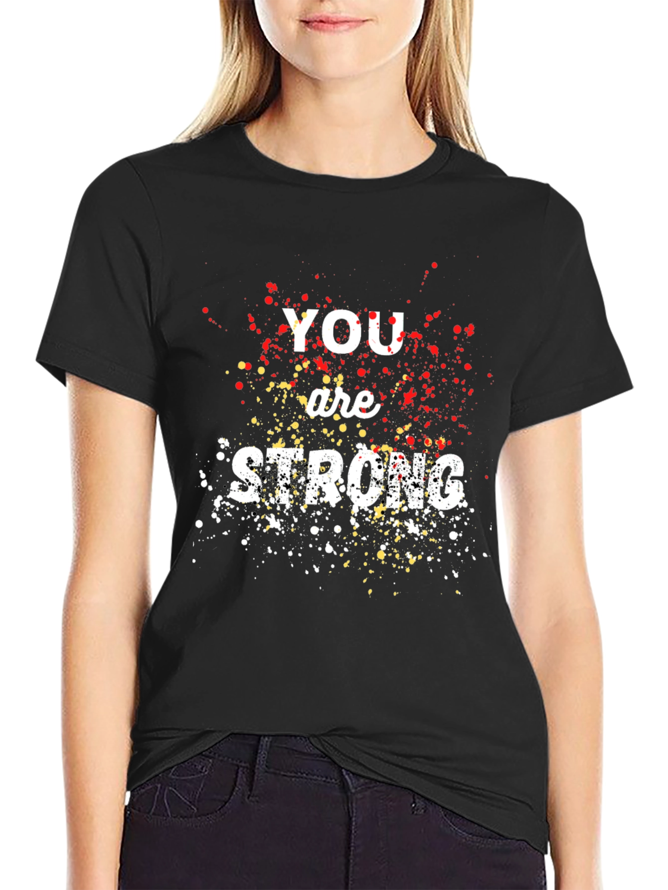 Black You Are Strong Graphic Print Crew Neck T-Shirt view 2