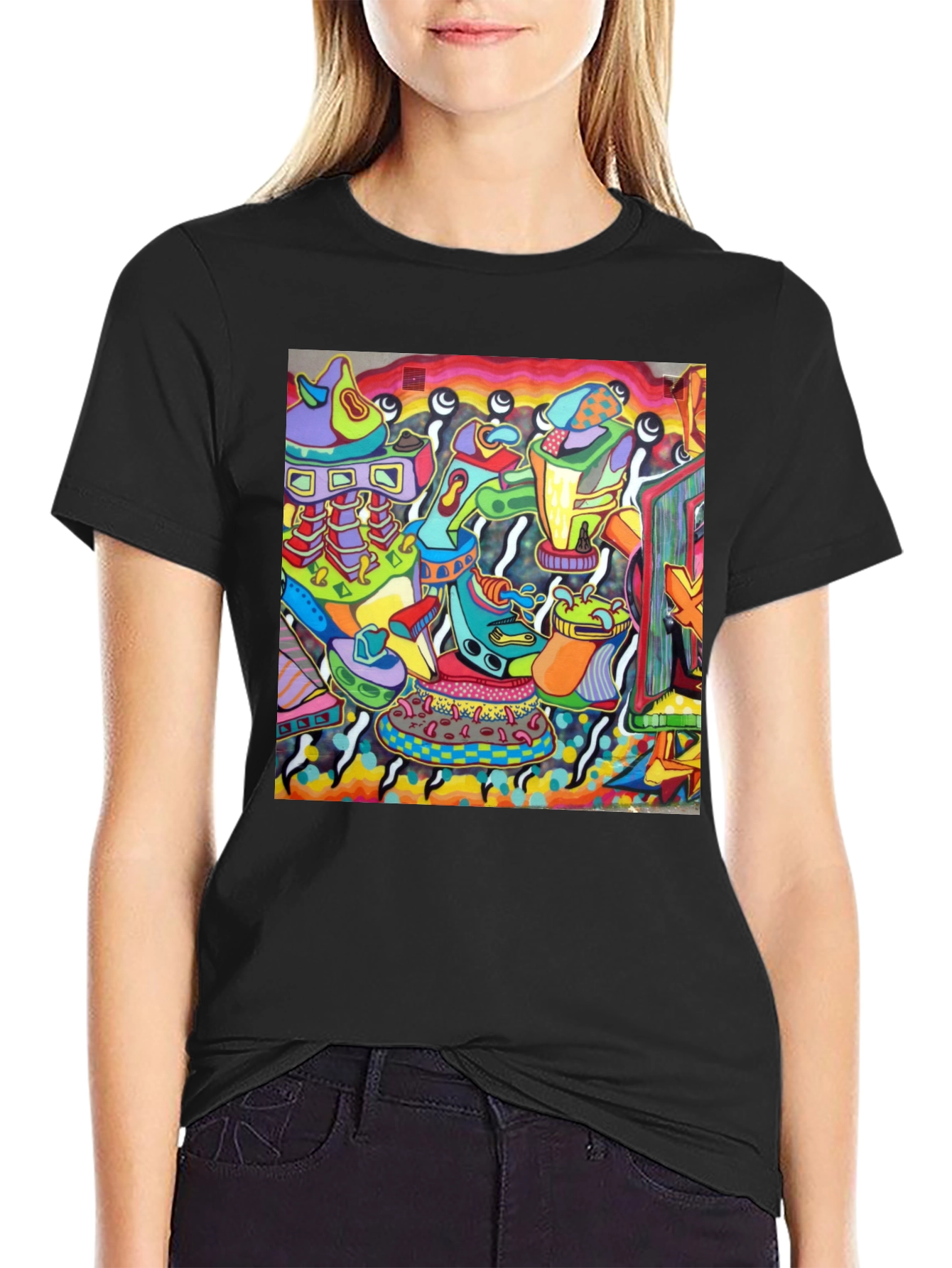 Black Abstract Art Graphic Black T-Shirt view 2