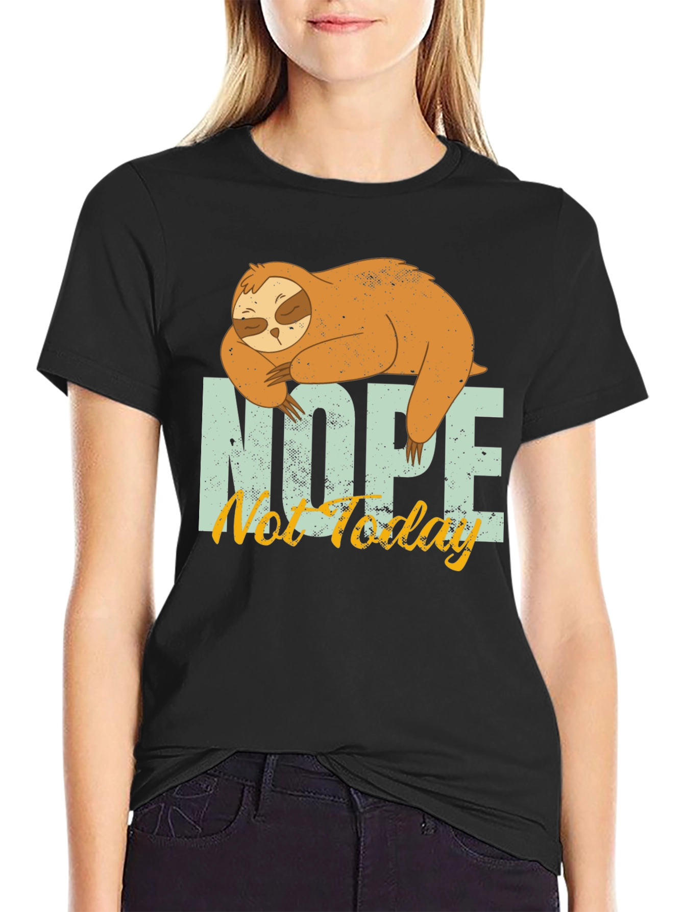 Black Nope Not Today Sloth Graphic T-Shirt - Casual Comfort view 2