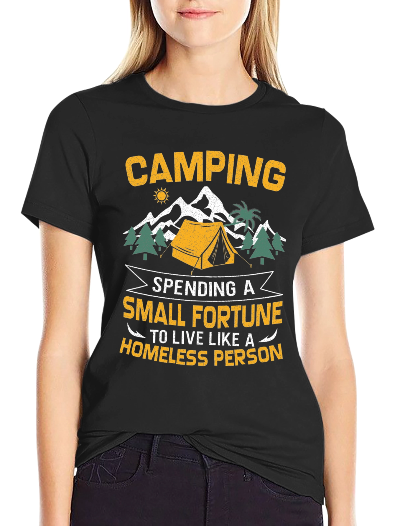 Black Camping Small Fortune Graphic T-Shirt view 2