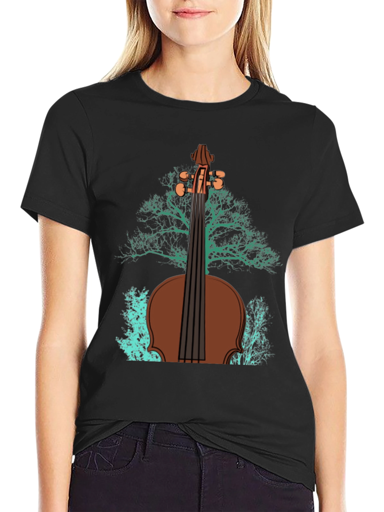 Black Violin Tree Graphic Tee - Music Lover's T-Shirt view 2