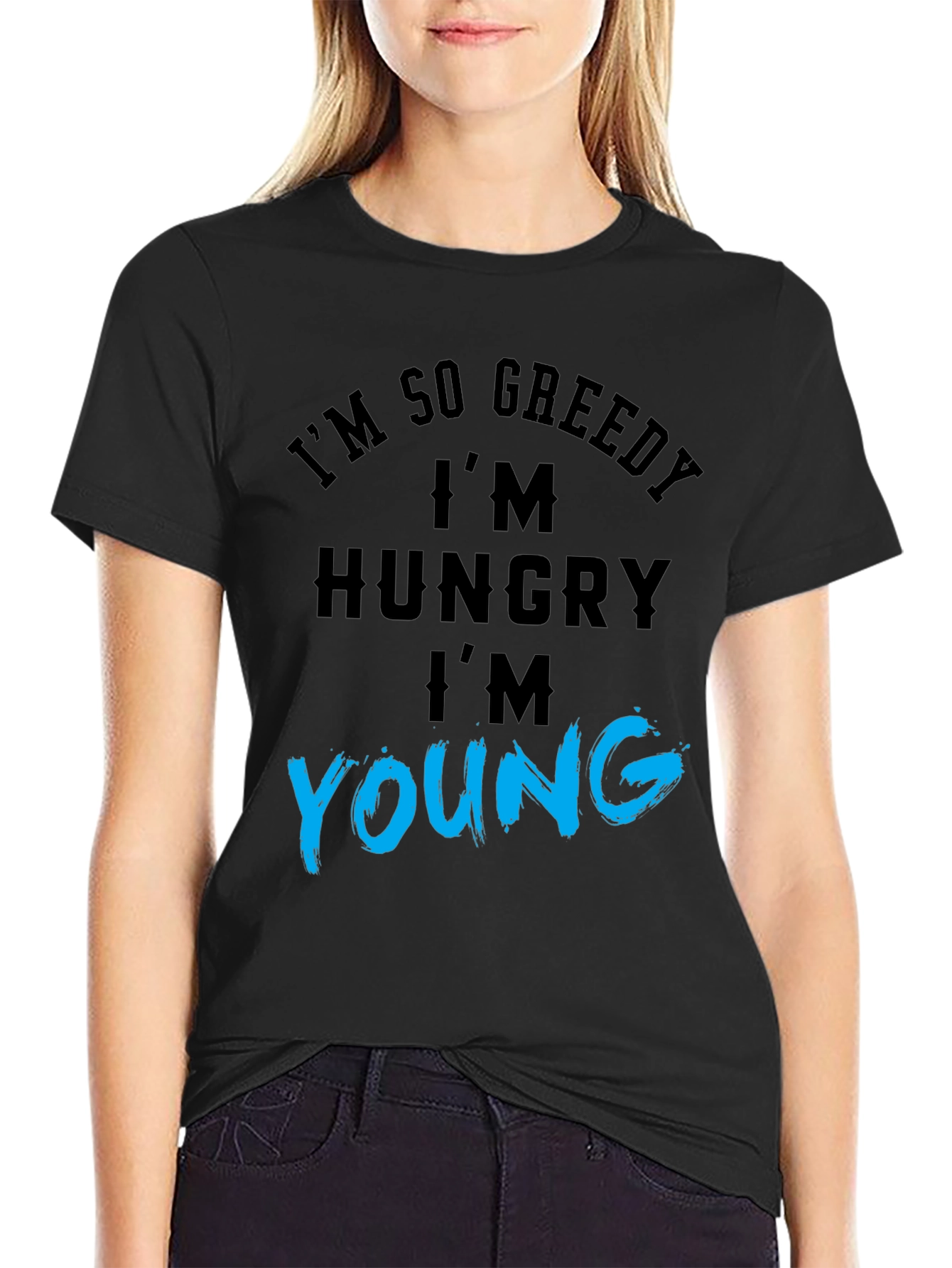 Black Greedy Hungry Young Graphic Tee view 2