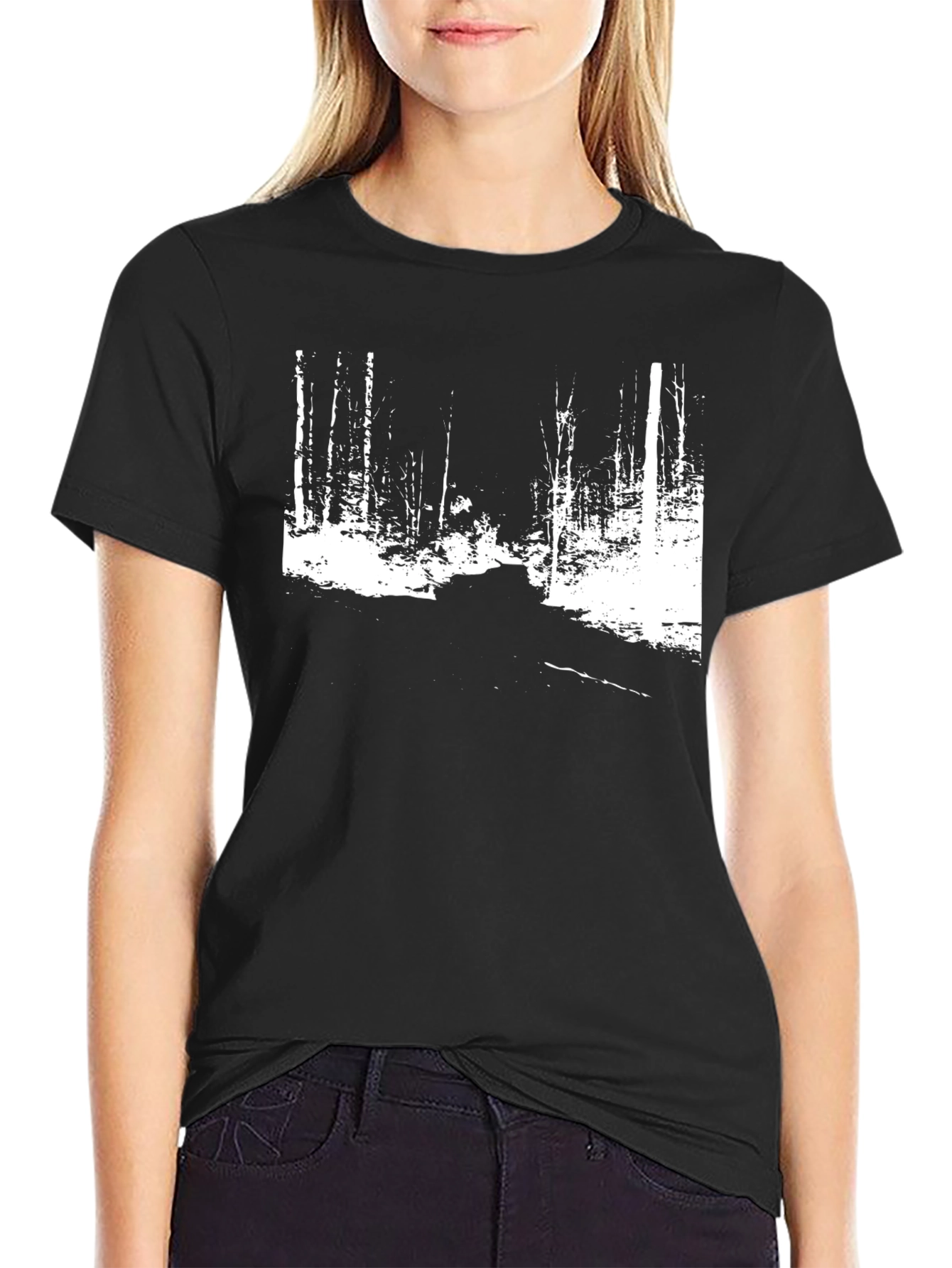 Black Monochrome Forest Graphic Tee view 2