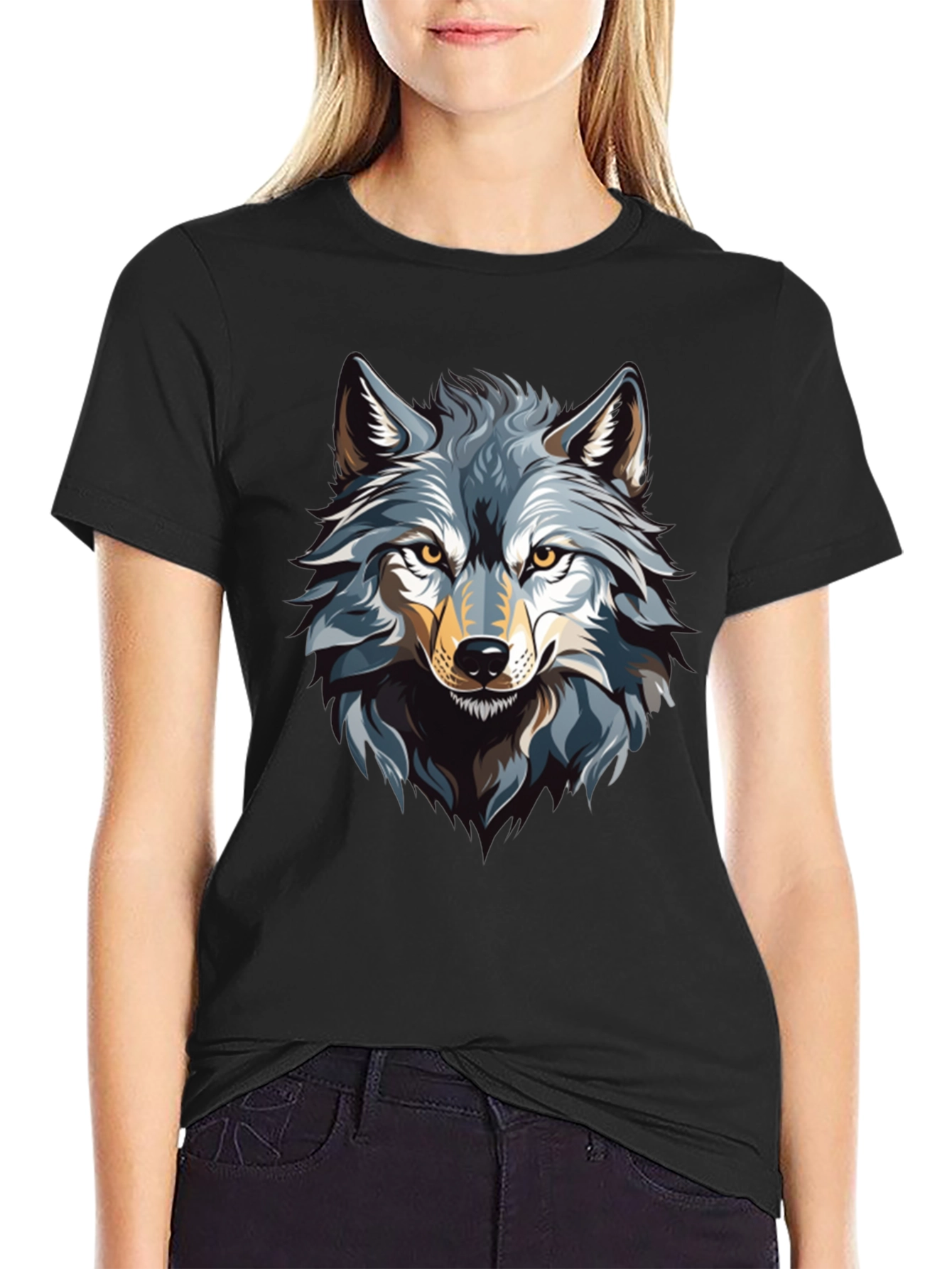 Black Wolf Graphic Print Black T-Shirt view 2