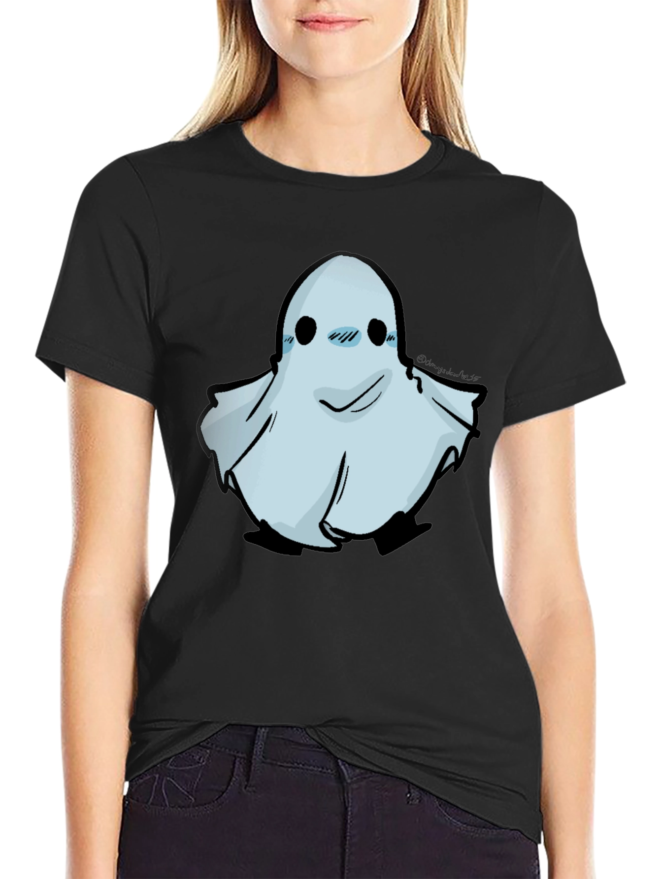 Black Cute Ghost Graphic Black T-Shirt view 2