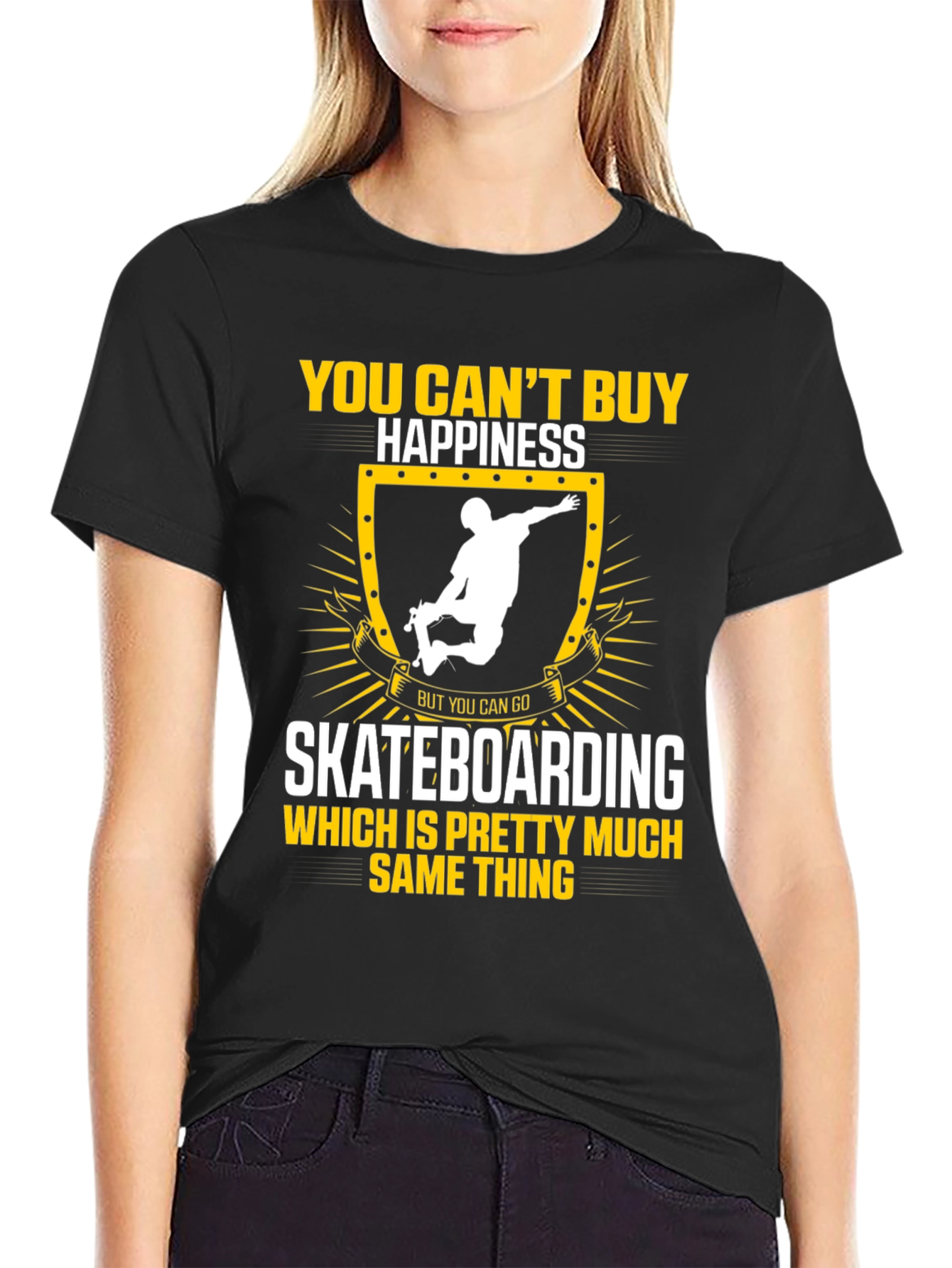 Black Skateboarding Happiness T-Shirt view 2