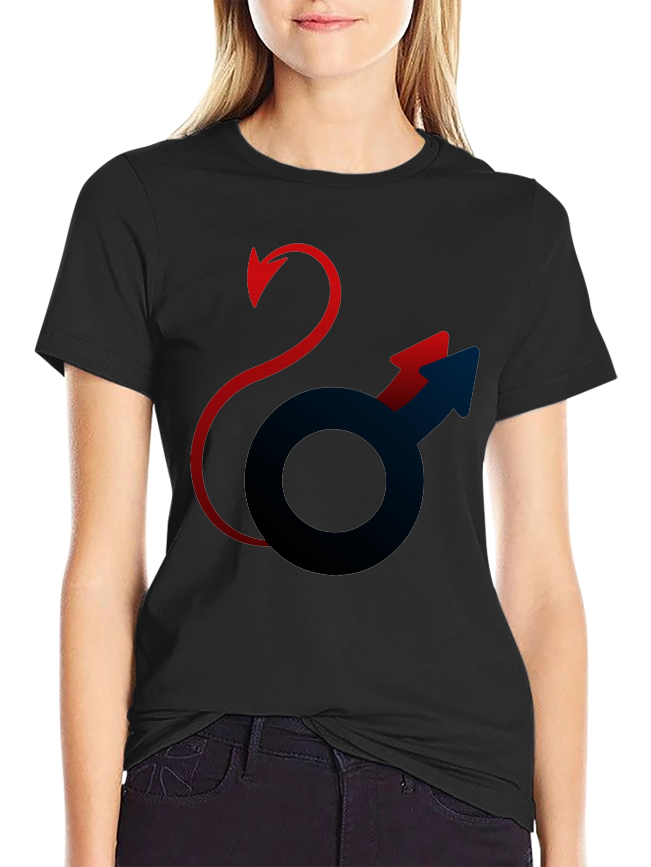 Black Devilish Mars Symbol Black T-Shirt view 2
