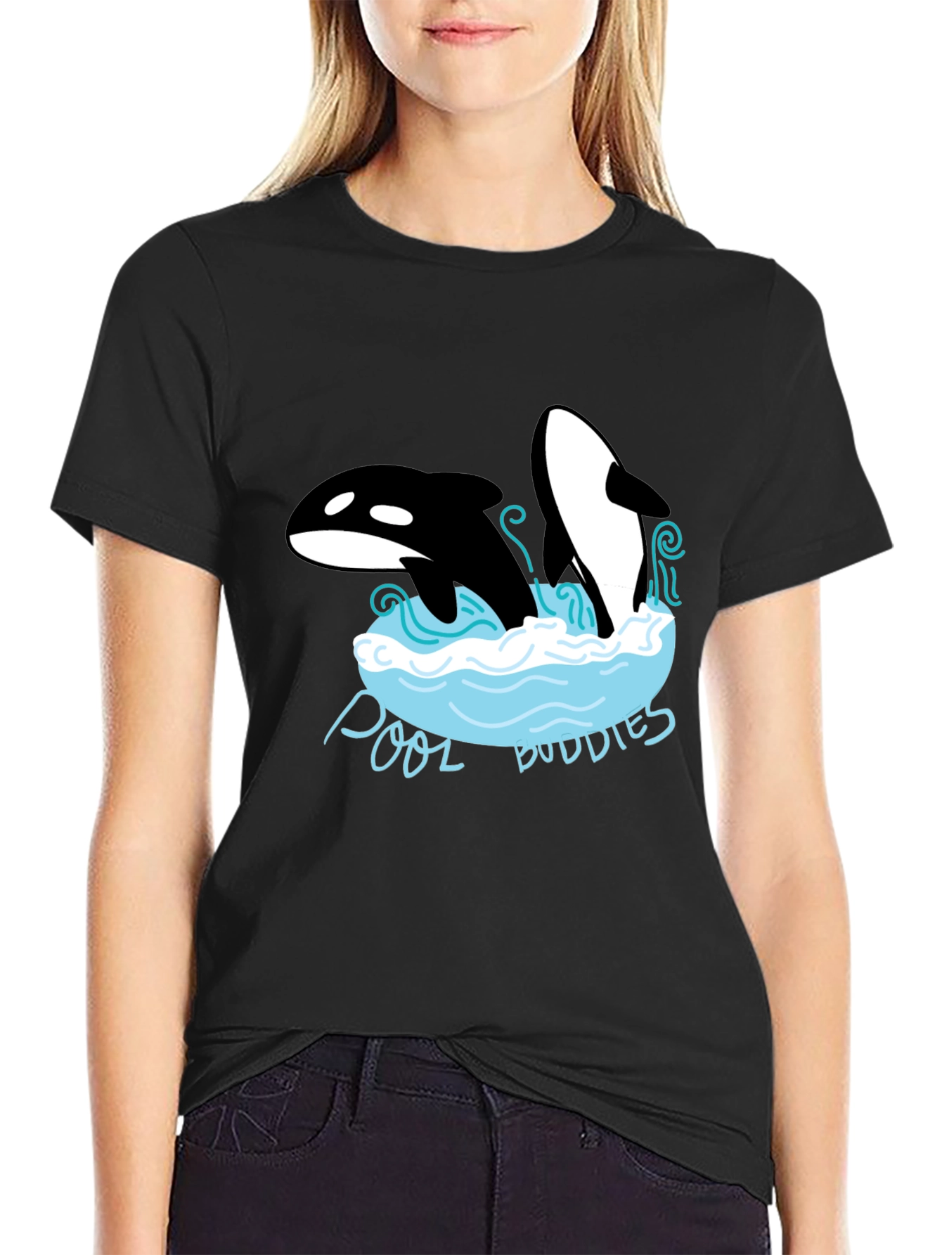 Black Pool Buddies Orca Whale Graphic Tee view 2