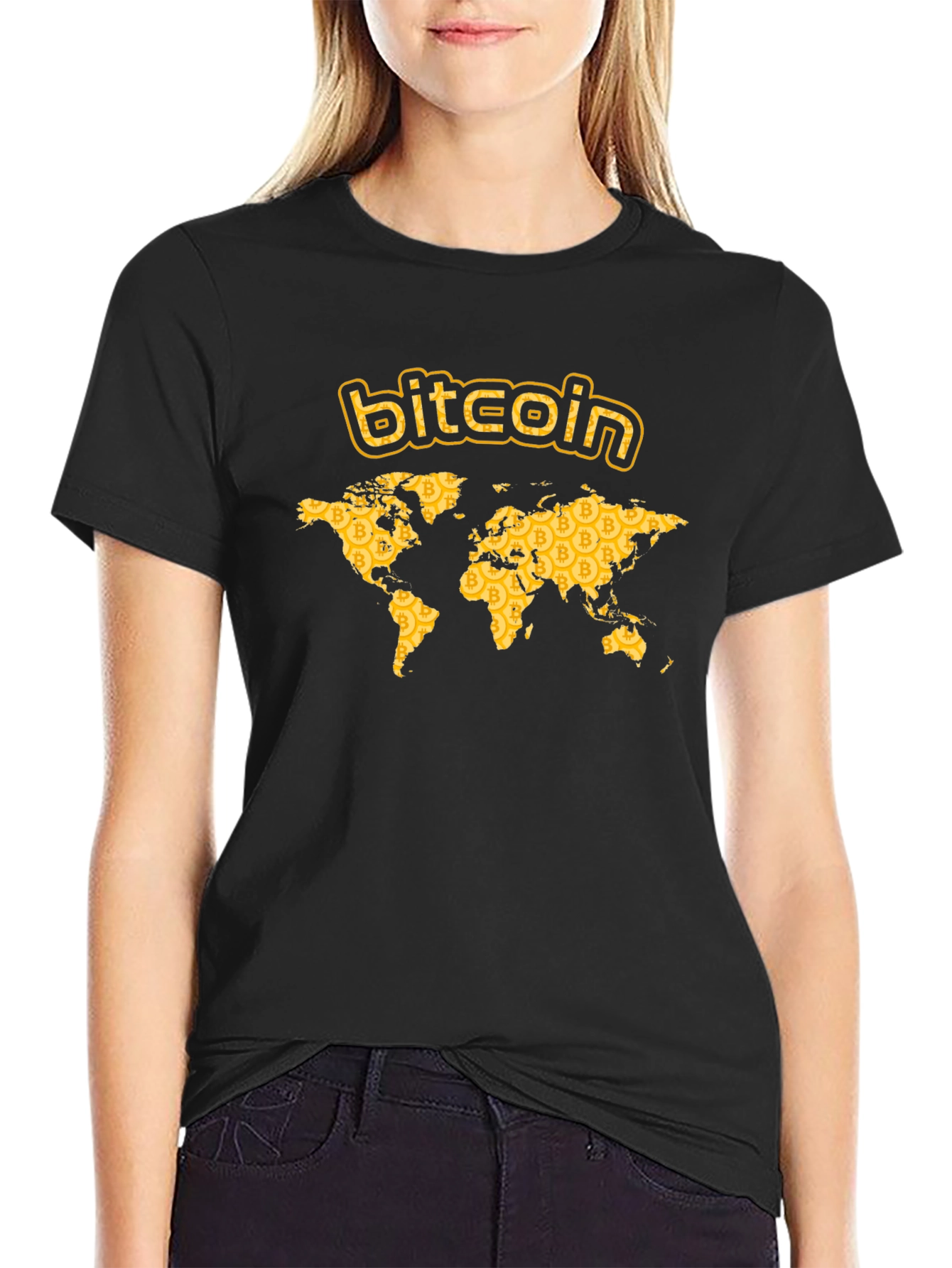 Black Bitcoin World Map Graphic T-Shirt - Black view 2