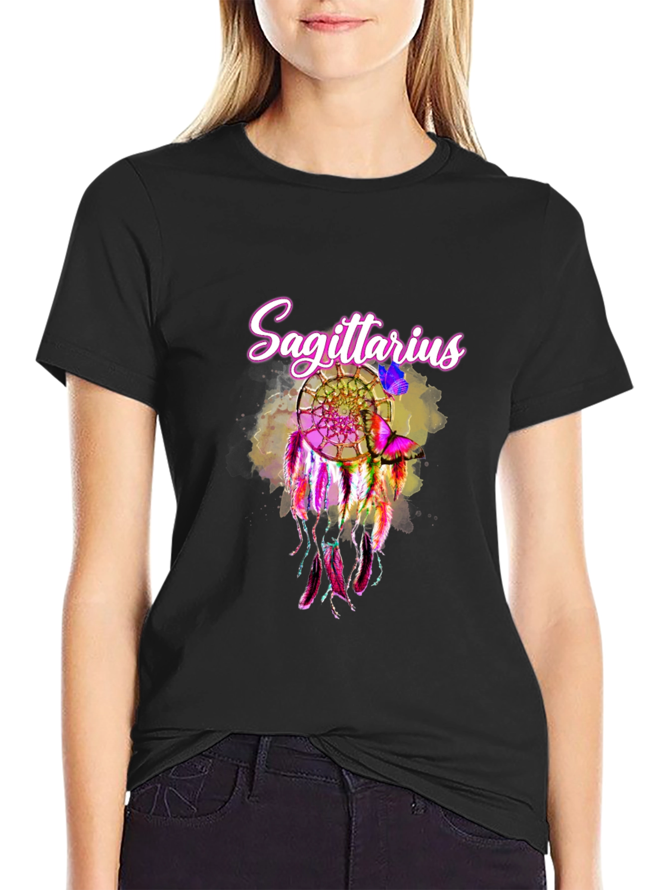Black Sagittarius Dreamcatcher Graphic Tee view 2