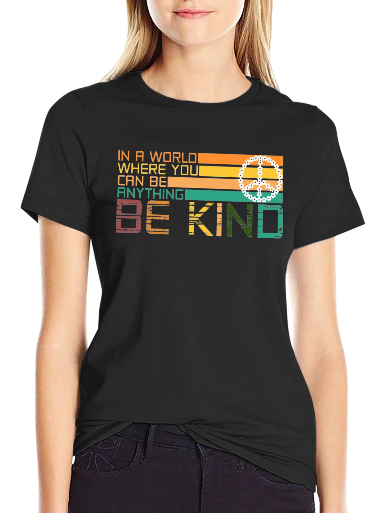 Black Be Kind Retro Style Graphic T-Shirt view 2