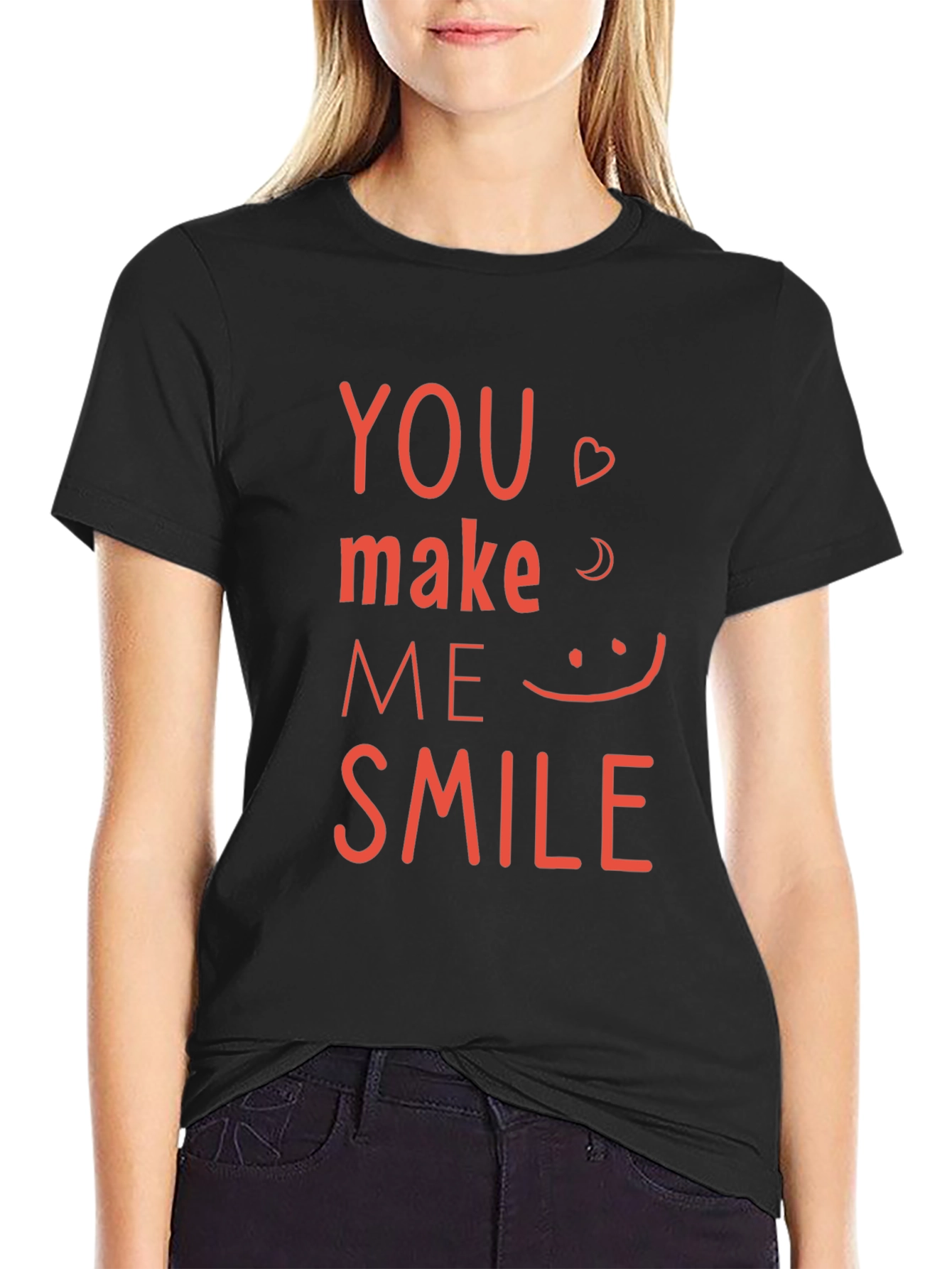 Black You Make Me Smile Graphic Tee - Black Cotton Shirt view 2