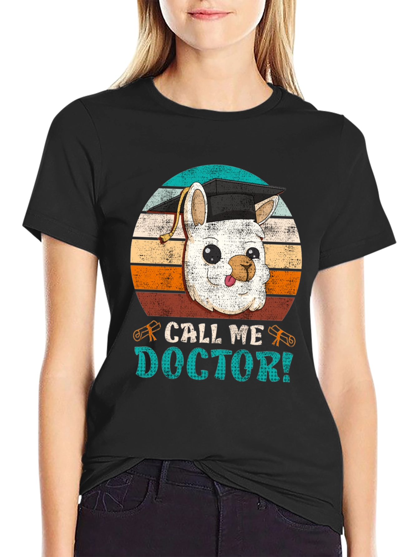 Black Call Me Doctor Llama T-Shirt view 2