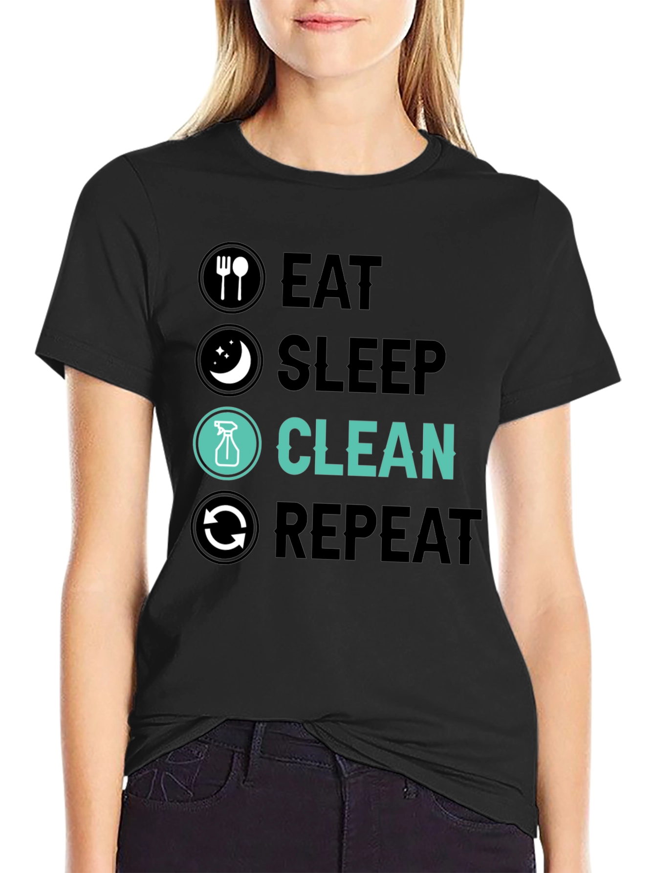 Black Eat Sleep Clean Repeat Graphic Tee view 2