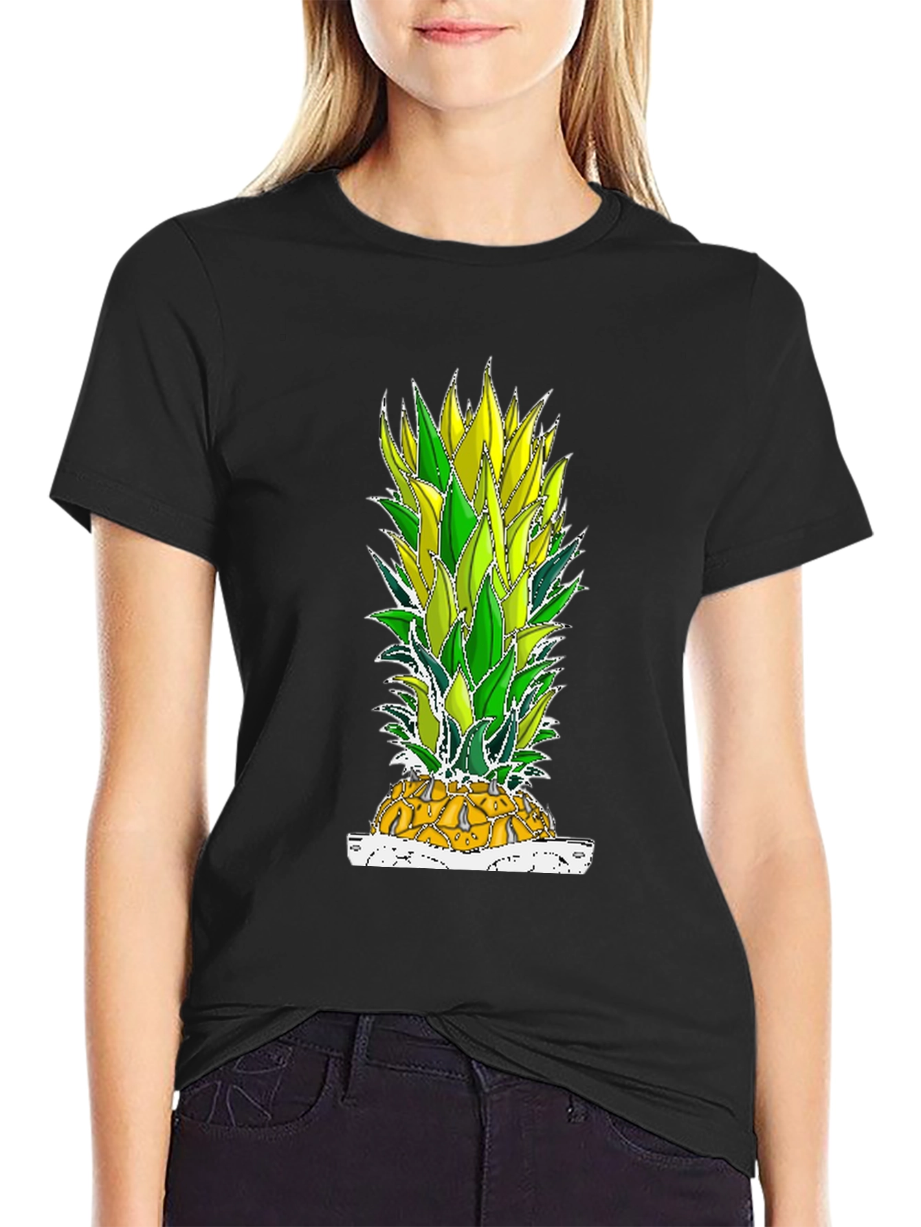 Black Pineapple Graphic Tee - Tropical Fruit T-Shirt view 2