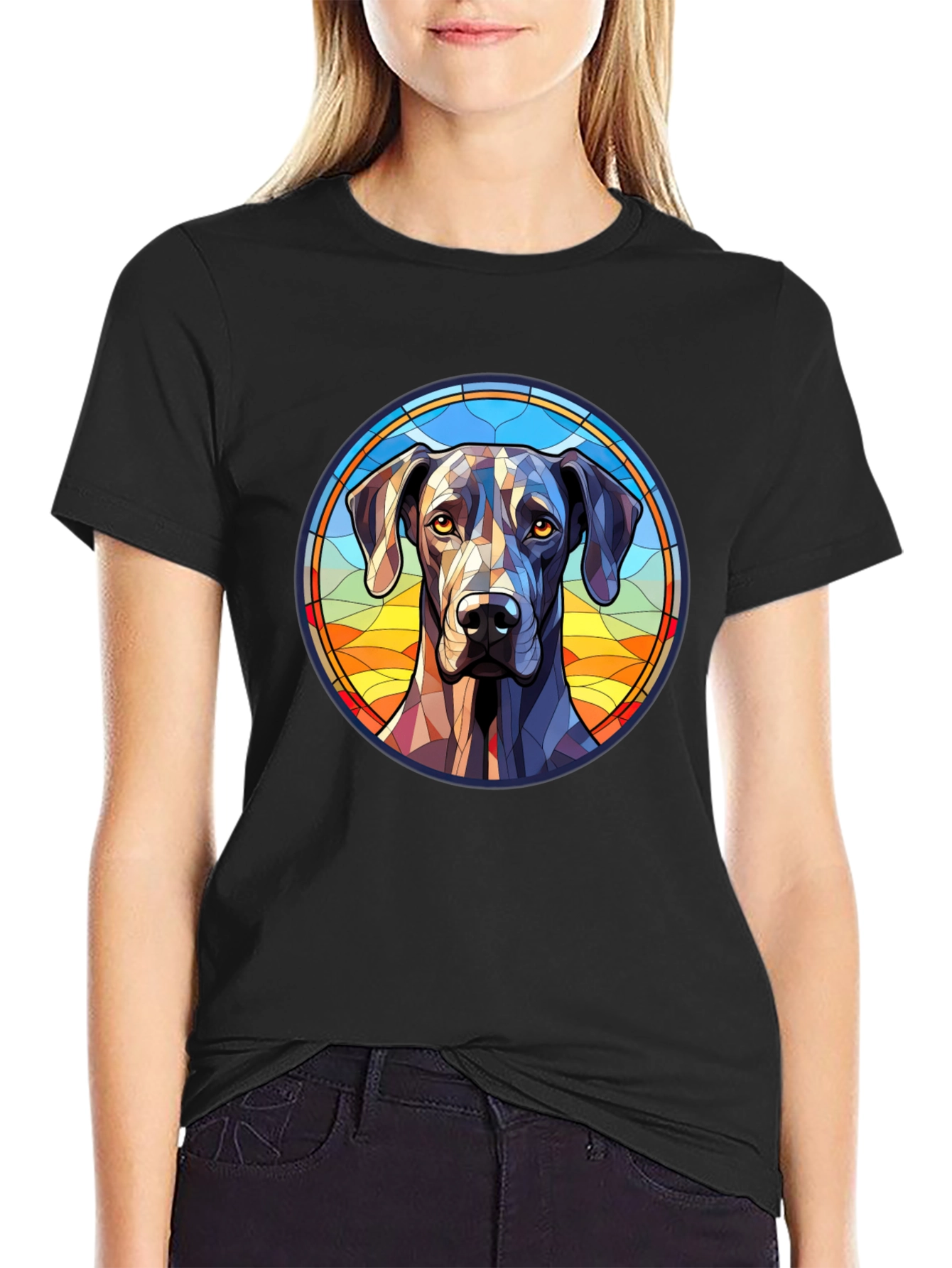 Black Geometric Dog Portrait Tee view 2
