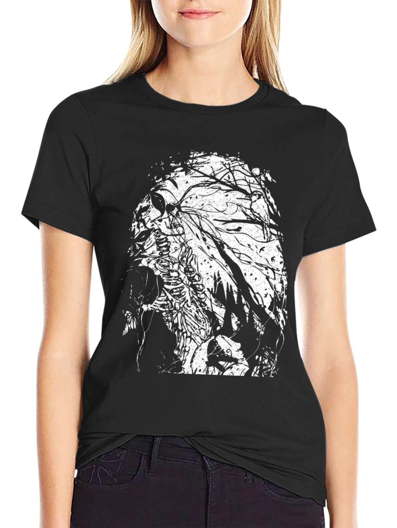 Black Skull & Tree Branch Graphic Black T-Shirt view 2