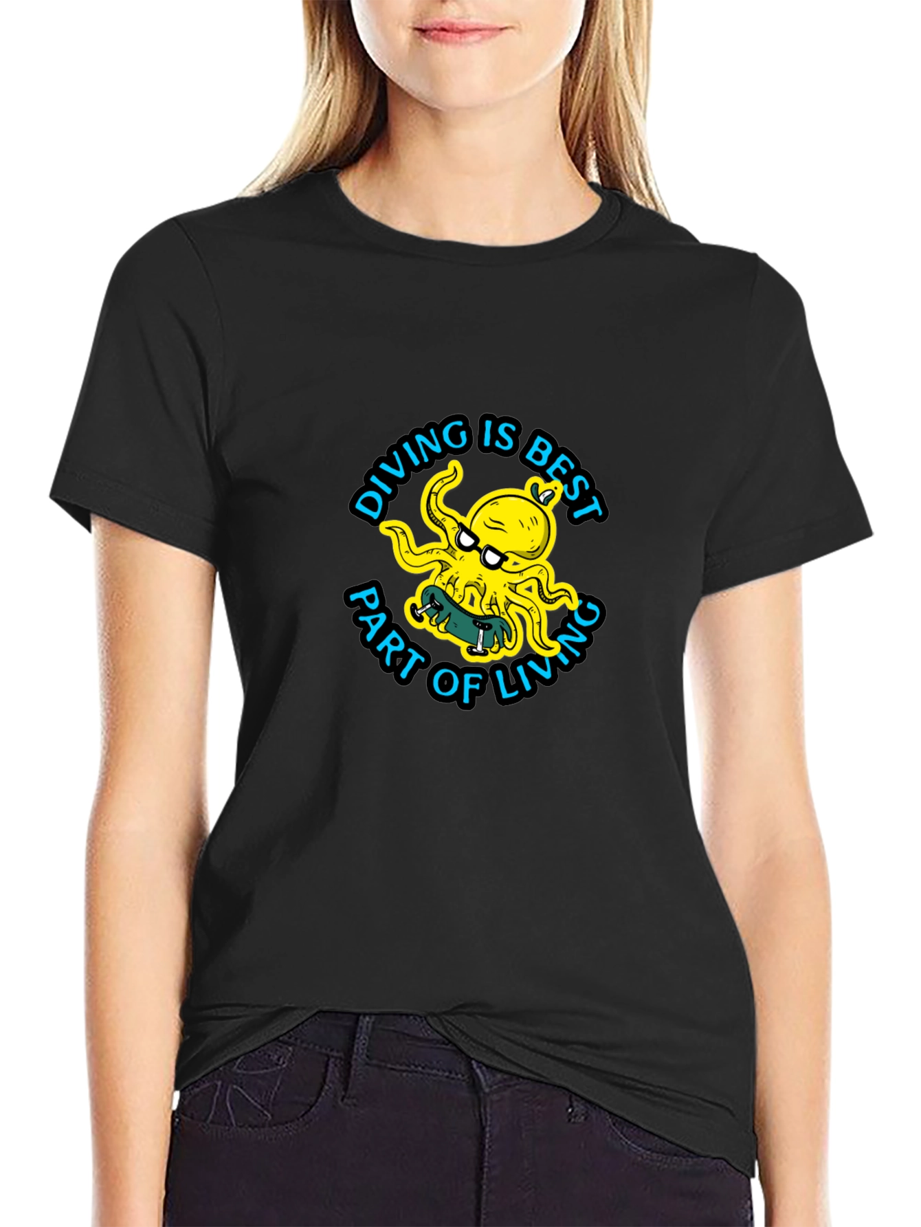 Black Diving is Best Octopus T-Shirt - Black view 2