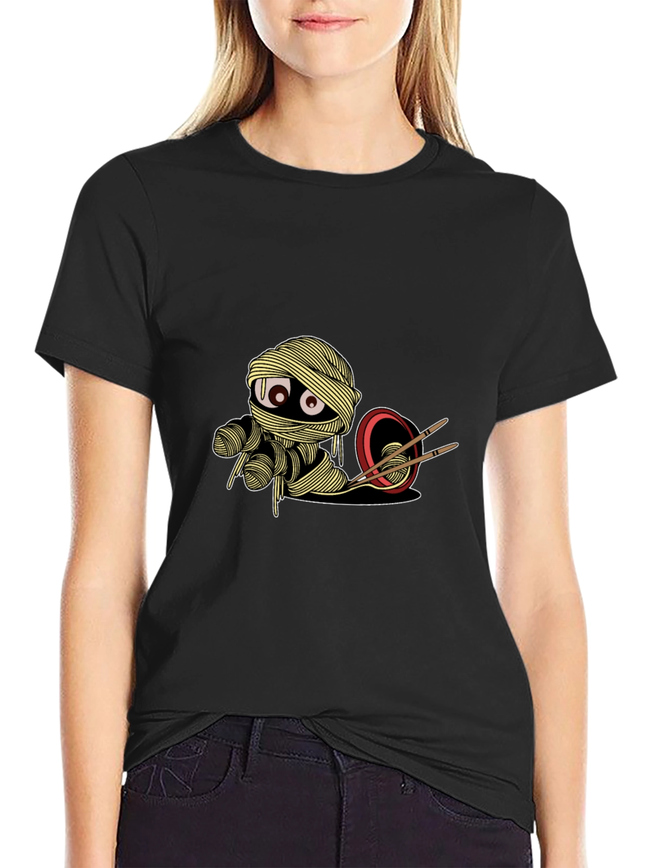 Black Noodle Mummy Graphic Tee - Unique & Stylish Black T-Shirt view 2