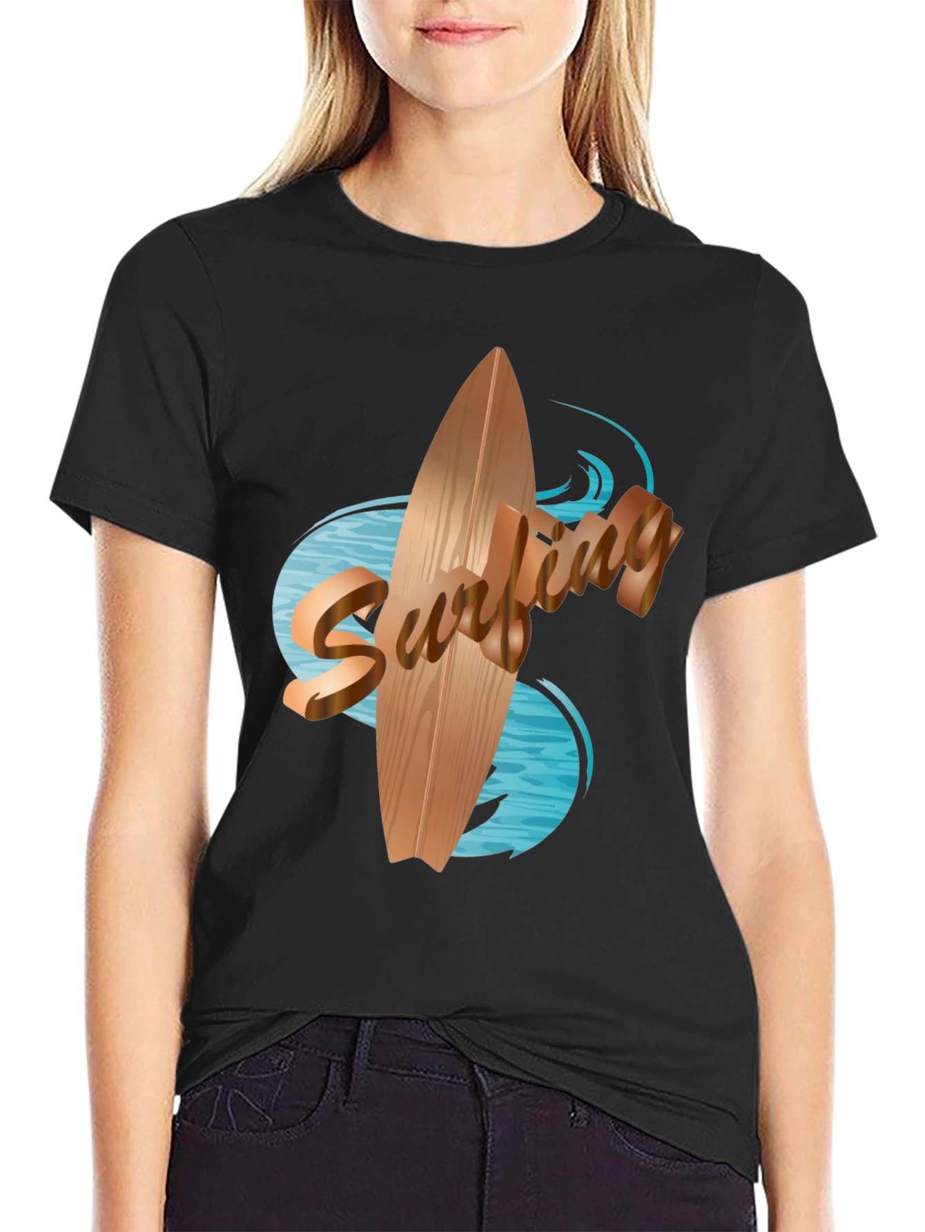 Black Surfboard Graphic Tee - Black Cotton Blend view 2