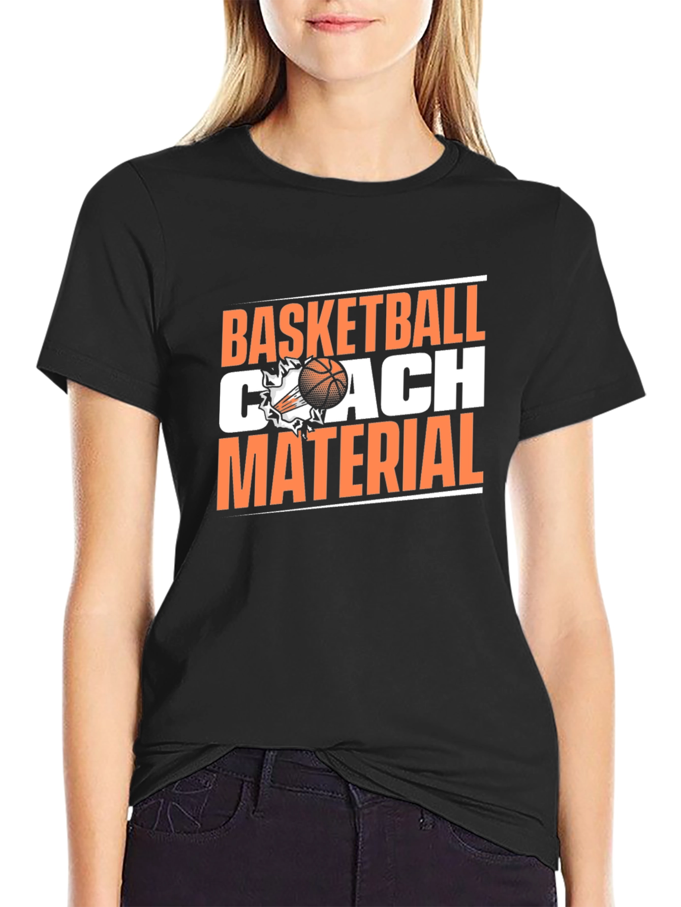Black Basketball Coach Material T-Shirt - Black Tee view 2