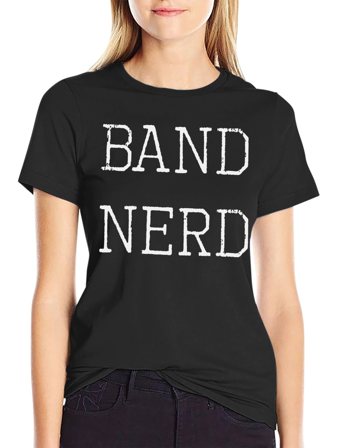 Black Band Nerd T-Shirt - Black Cotton Tee view 2