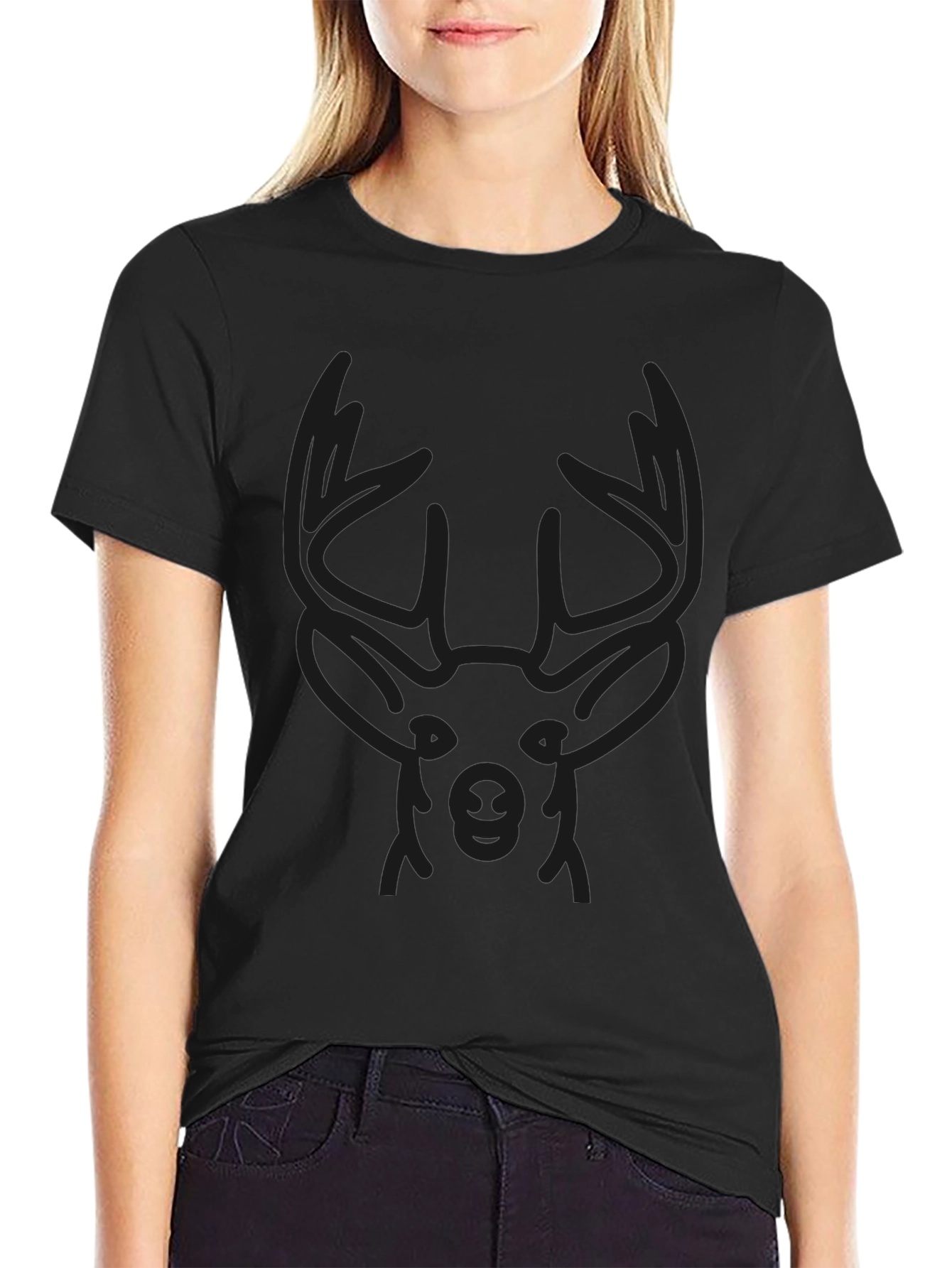 Black Men's Black Deer Graphic T-Shirt view 2
