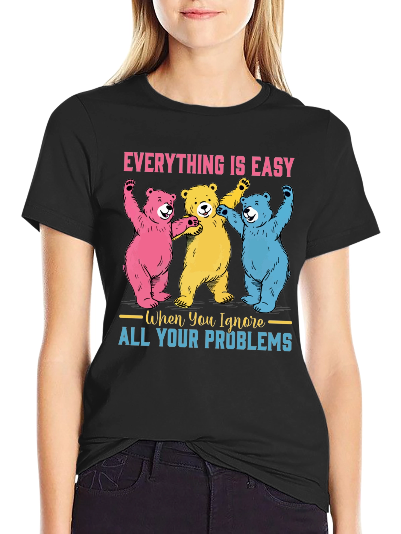 Black Everything is Easy Bear Graphic Tee view 2