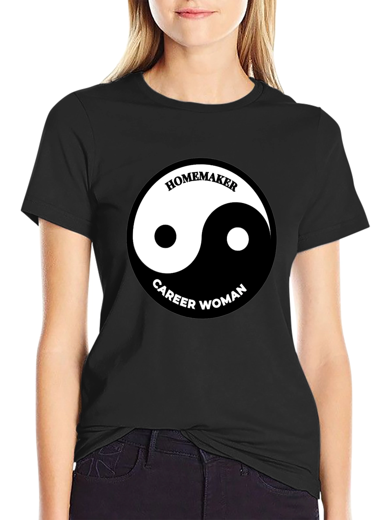 Black Yin Yang Homemaker Career Woman T-Shirt view 2