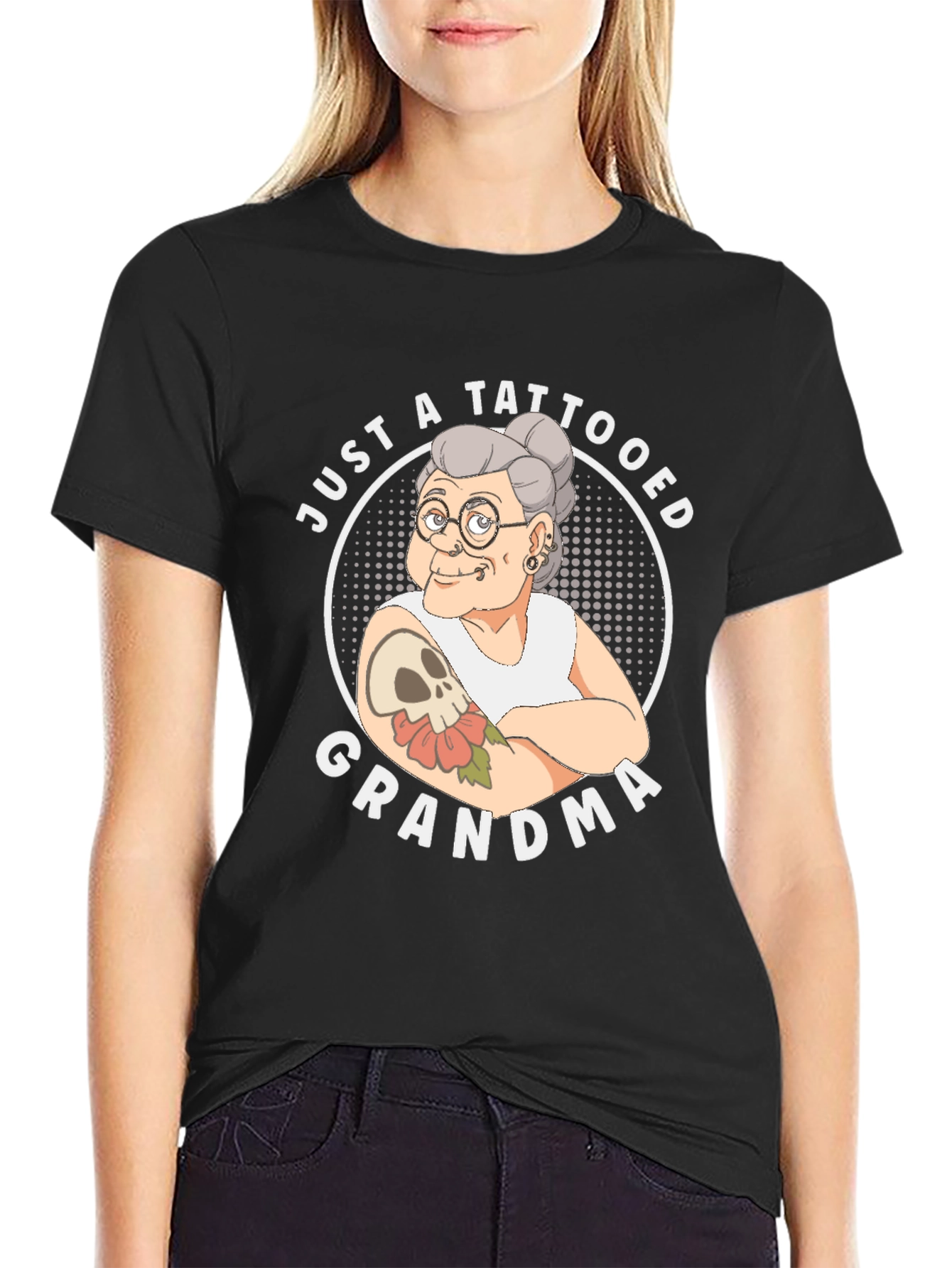 Black Tattooed Grandma T-Shirt - Funny Graphic Tee view 2