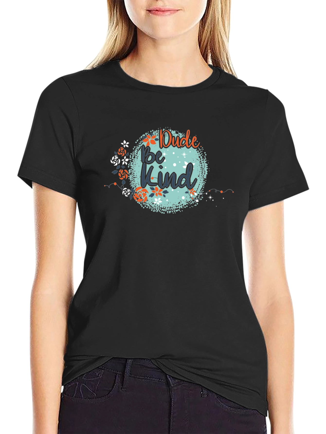 Black Dude Be Kind Graphic Tee - Black Cotton T-Shirt view 2