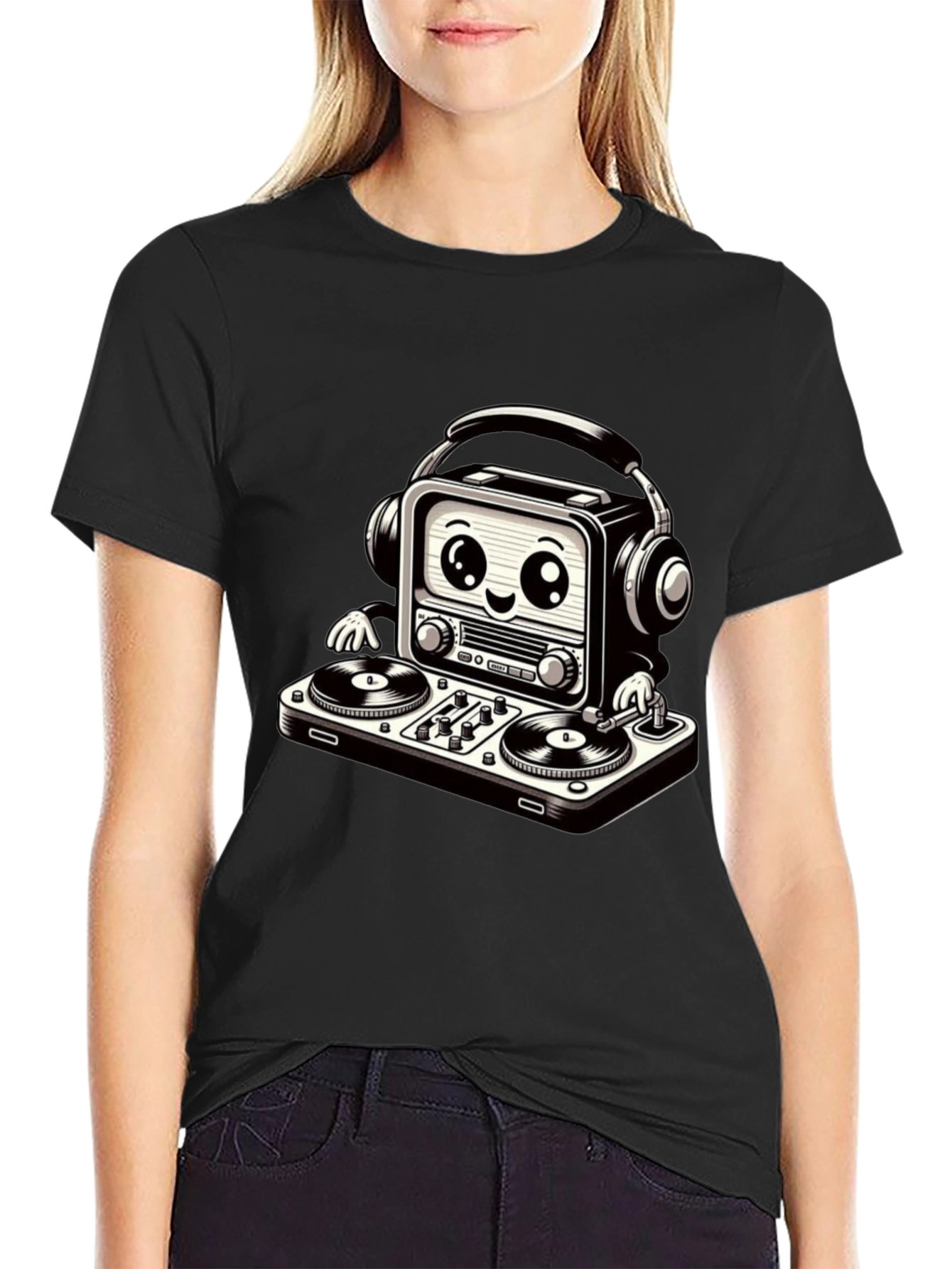 Black DJ Radio T-Shirt - Cool Graphic Tee view 2