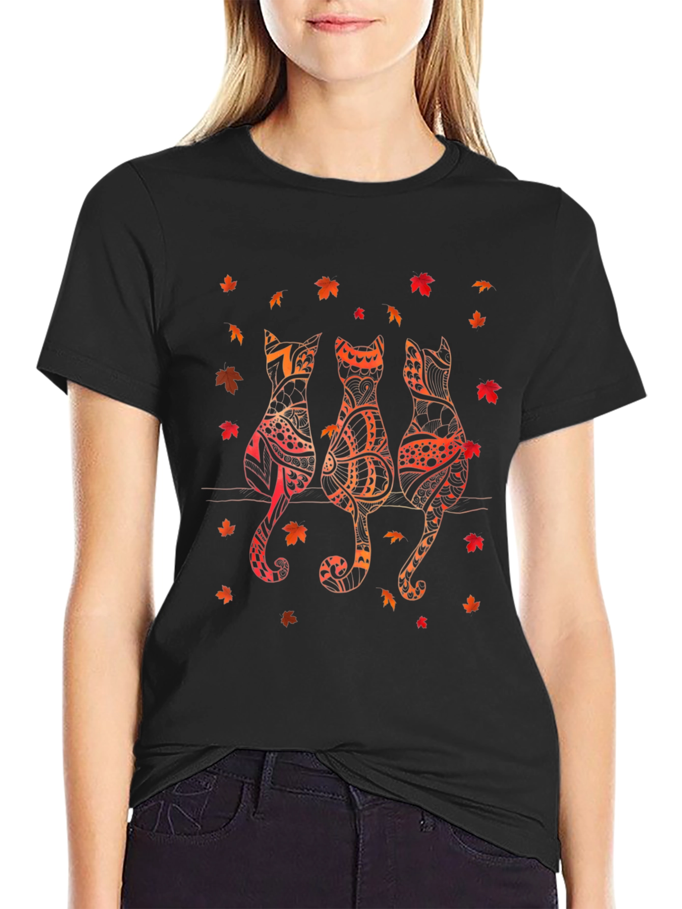 Black Fall Cats Graphic Tee - Autumn Style view 2