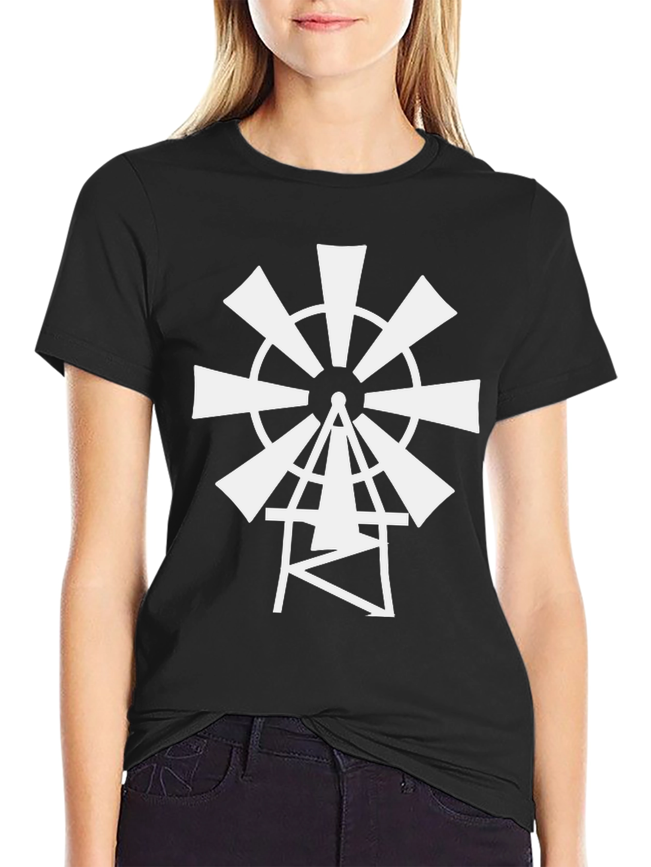 Black Windmill Graphic Tee - Black Cotton Blend view 2