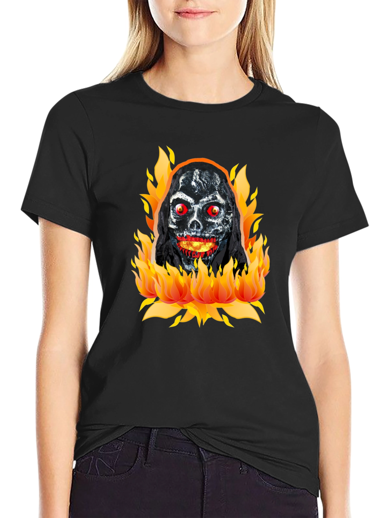 Black Grim Reaper on Fire Graphic T-Shirt view 2