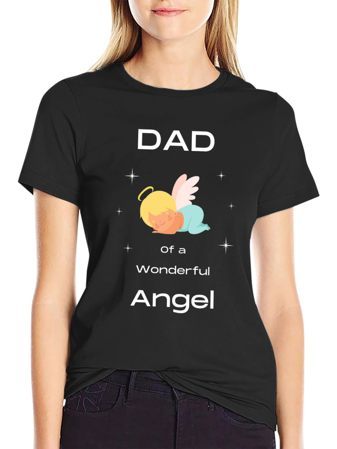 Black Dad of an Angel T-Shirt Black view 2