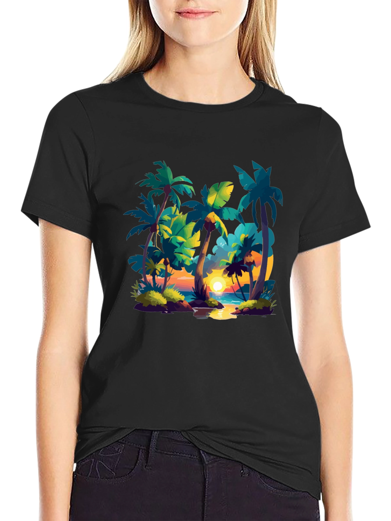 Black Tropical Sunset Tee - Island Vibes view 2