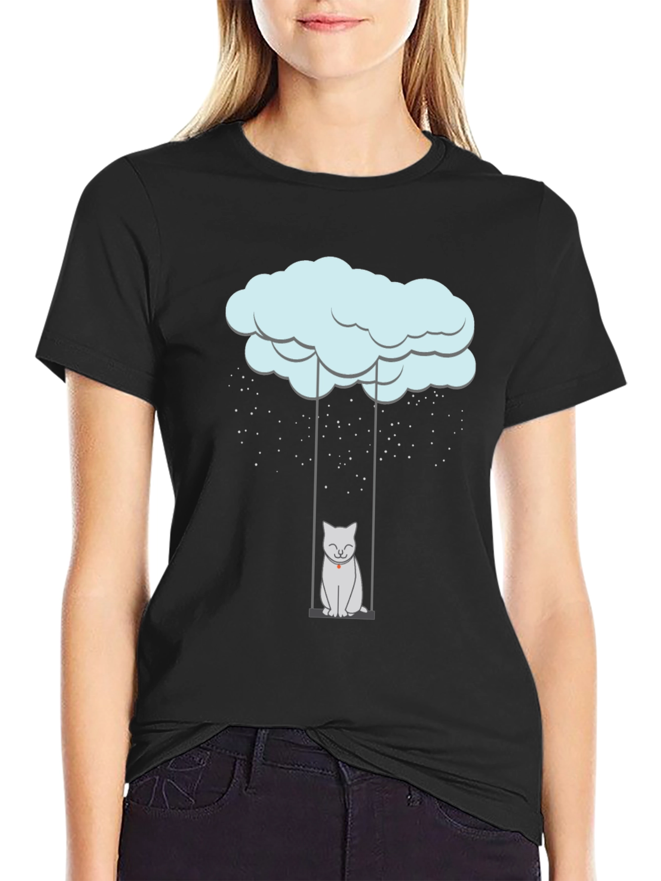 Black Rainy Day Cat Swing Graphic Tee view 2