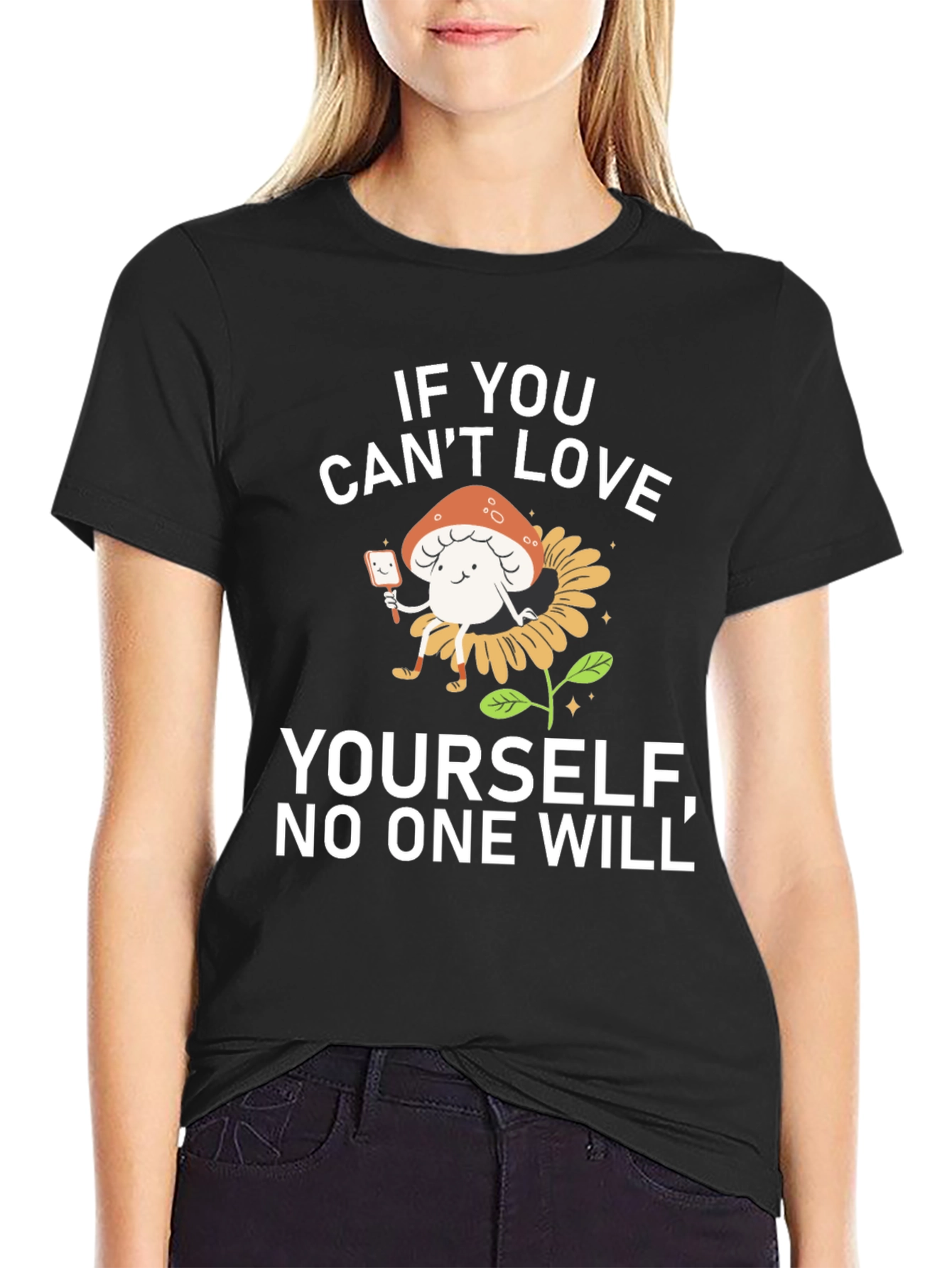 Black Love Yourself Mushroom Graphic Tee view 2