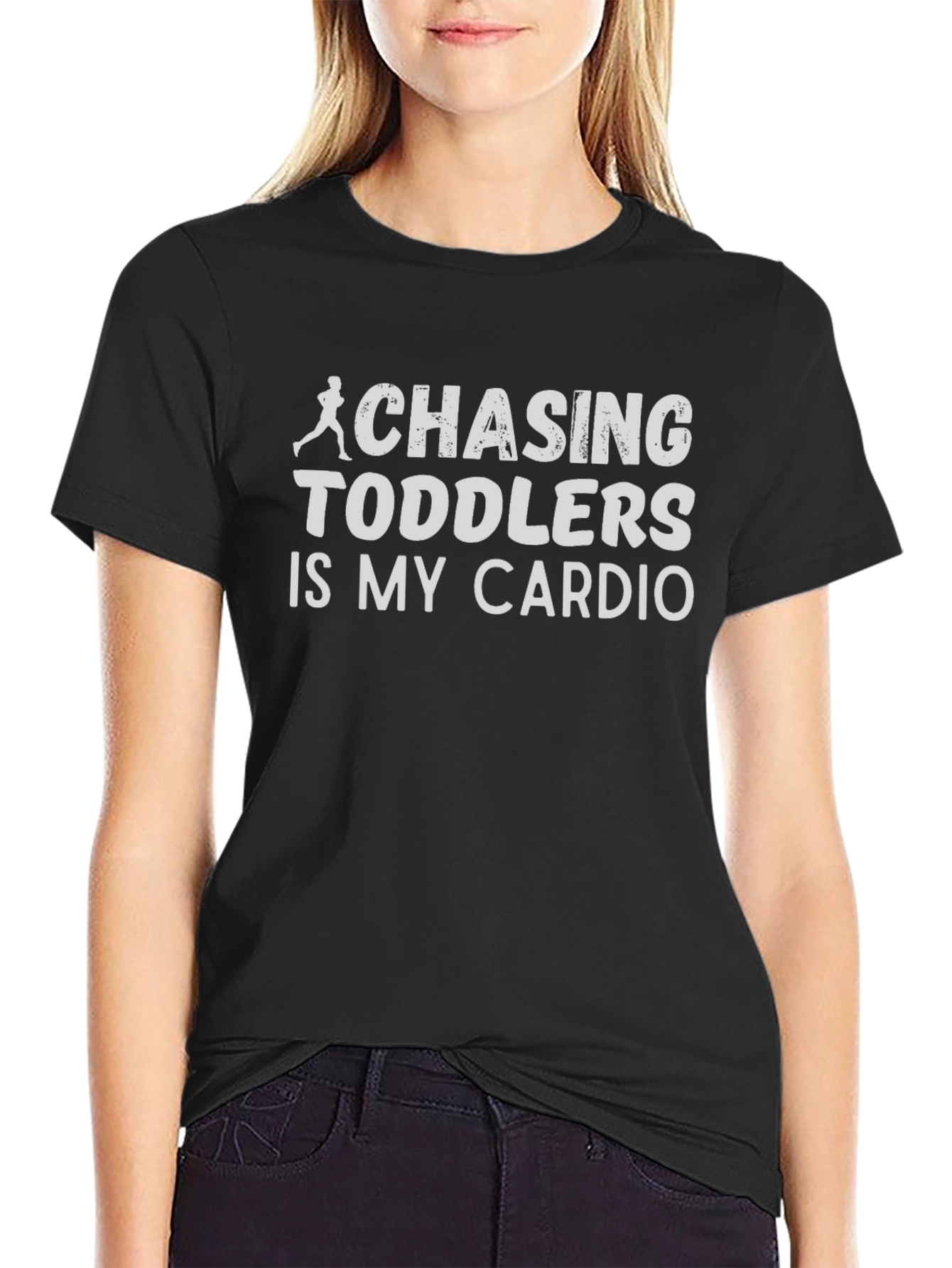 Black Chasing Toddlers is My Cardio Funny Graphic Tee view 2
