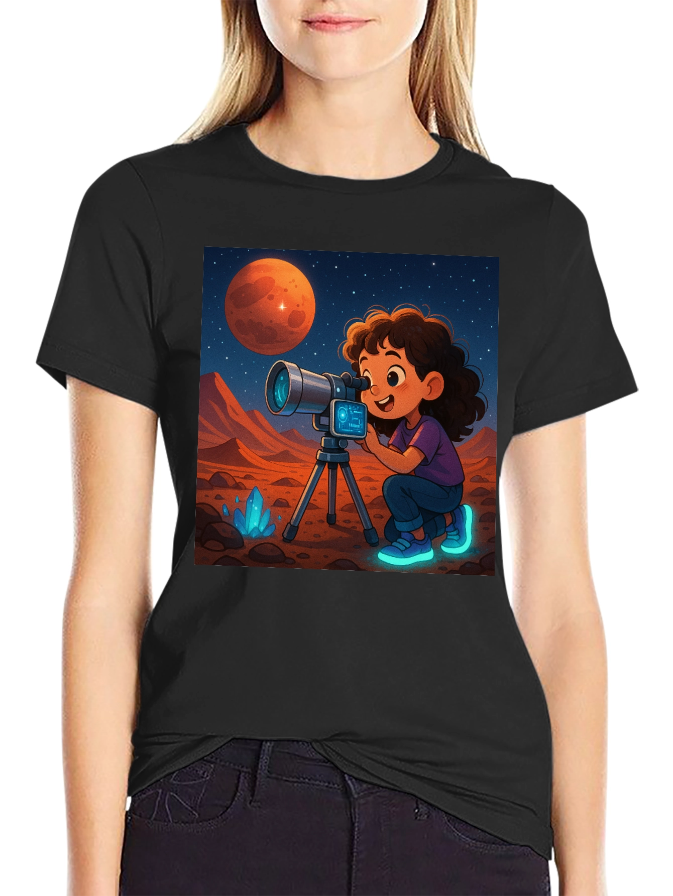 Black Mars Explorer Graphic Tee - Space Adventure Shirt view 2