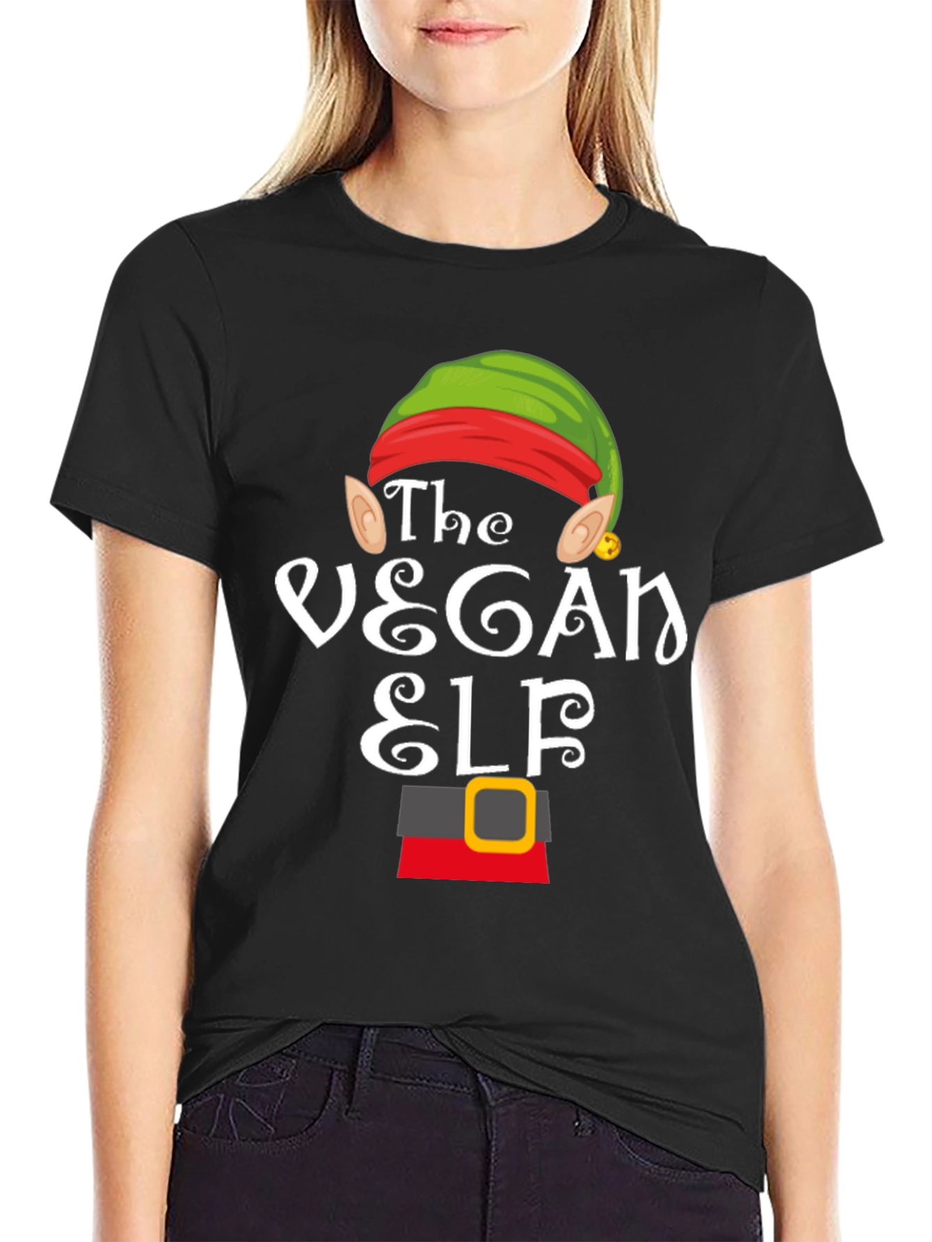 Black Vegan Elf T-Shirt - Holiday Festive Apparel view 2