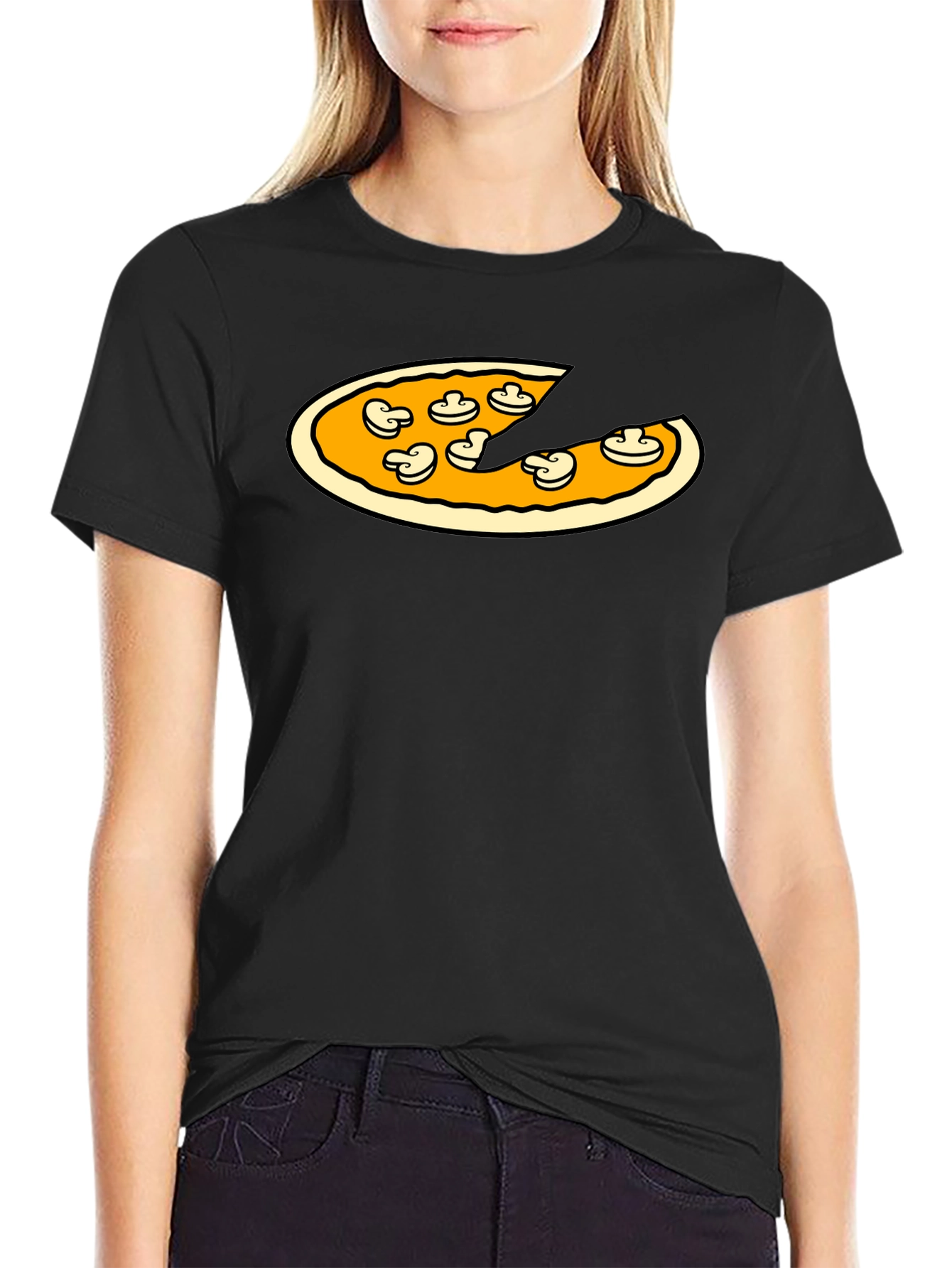 Black Pizza & Mushrooms Graphic Tee - Black T-Shirt view 2